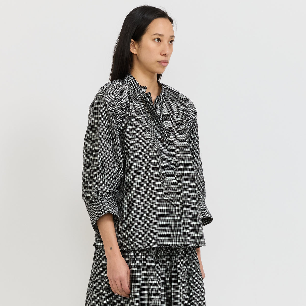 Catrin Cotton Silk Check Shirt Ecru/Soft Black