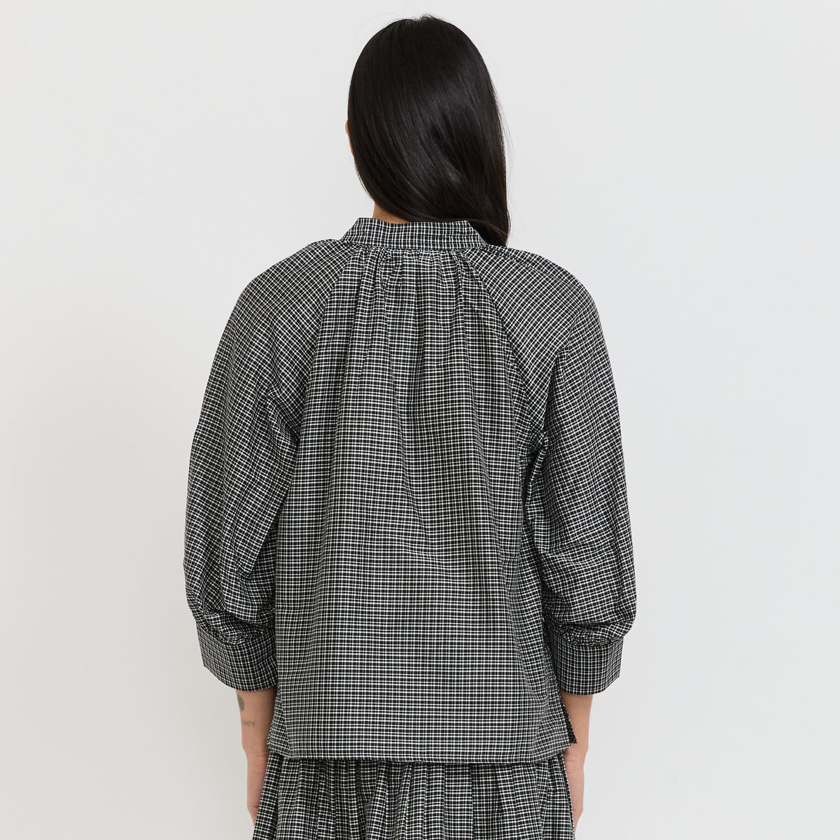 Catrin Cotton Silk Check Shirt Ecru/Soft Black