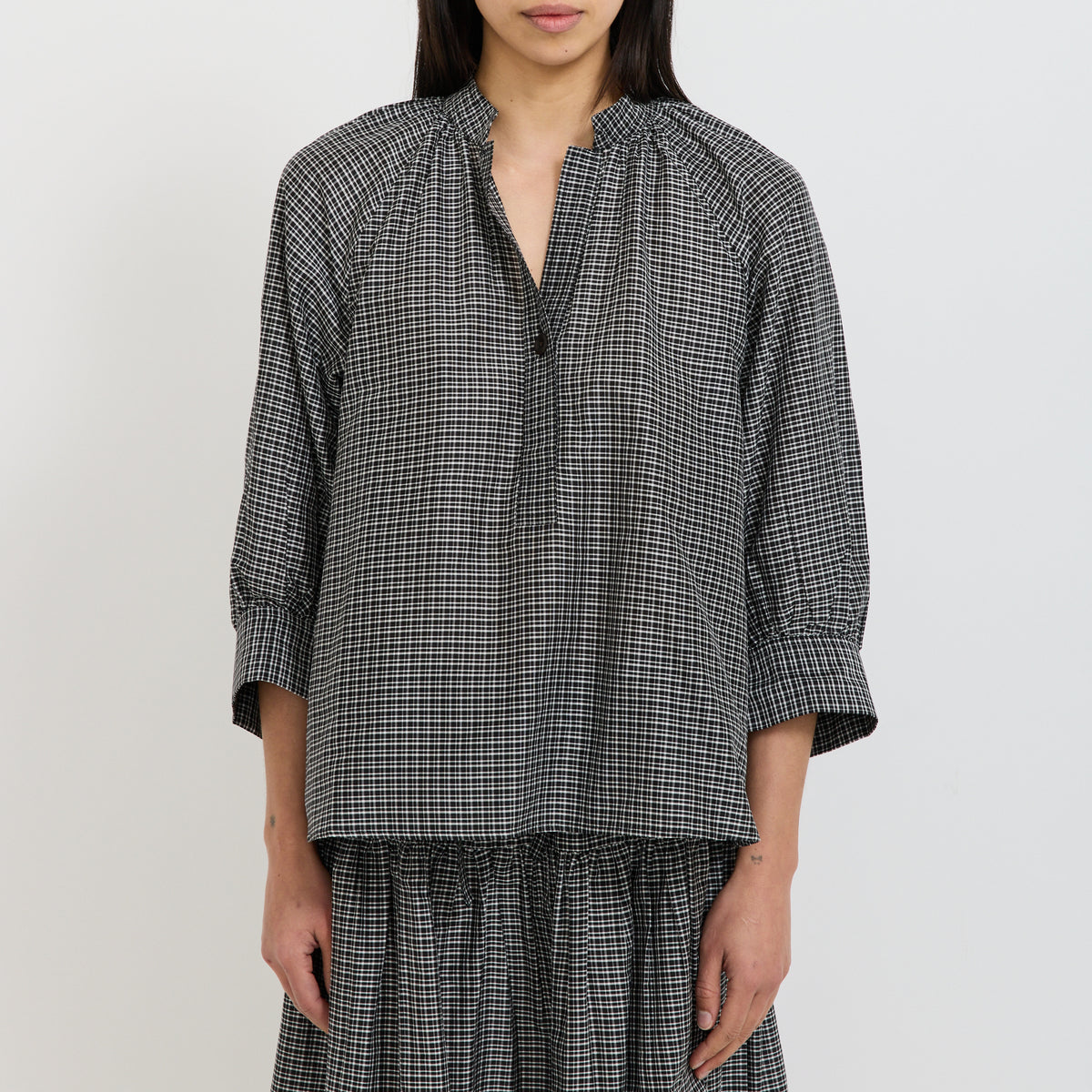 Catrin Cotton Silk Check Shirt Ecru/Soft Black