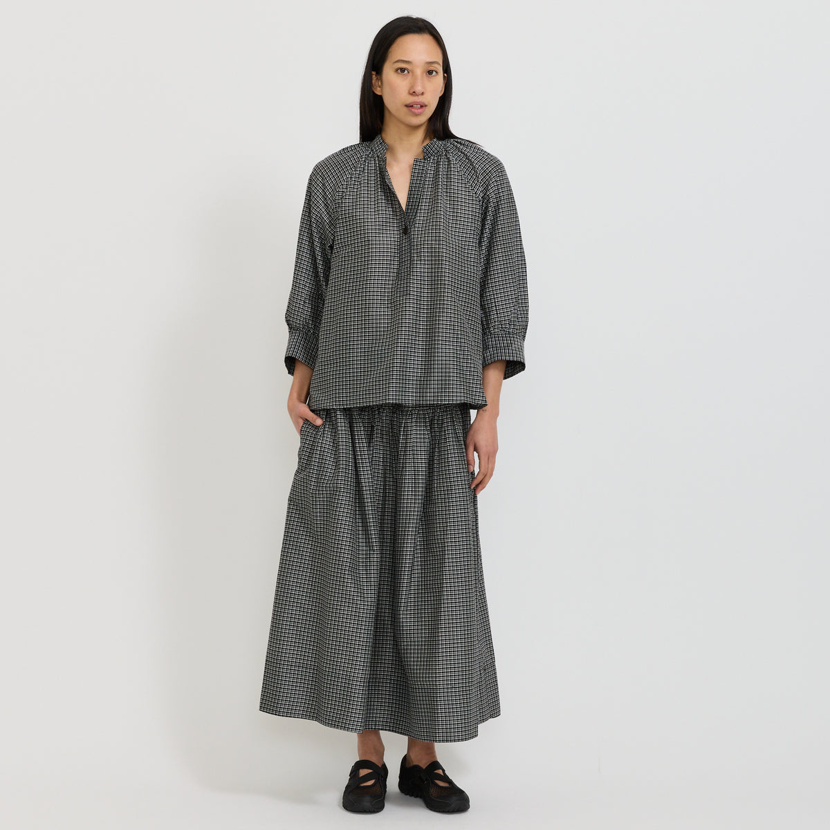 Catrin Cotton Silk Check Shirt Ecru/Soft Black