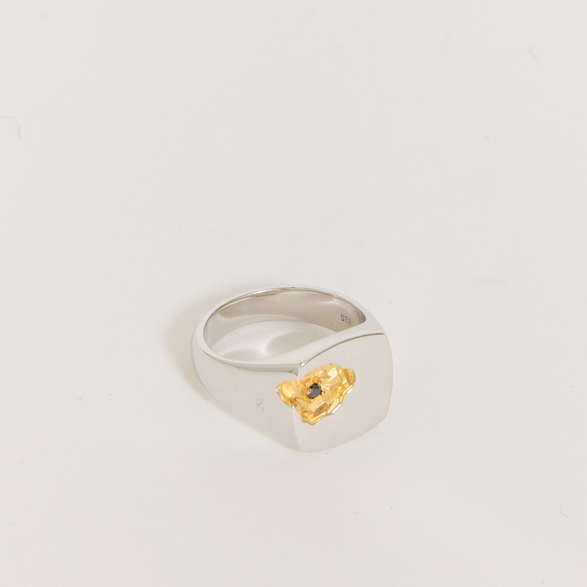 Mined Ring Large Black Diamond Silver