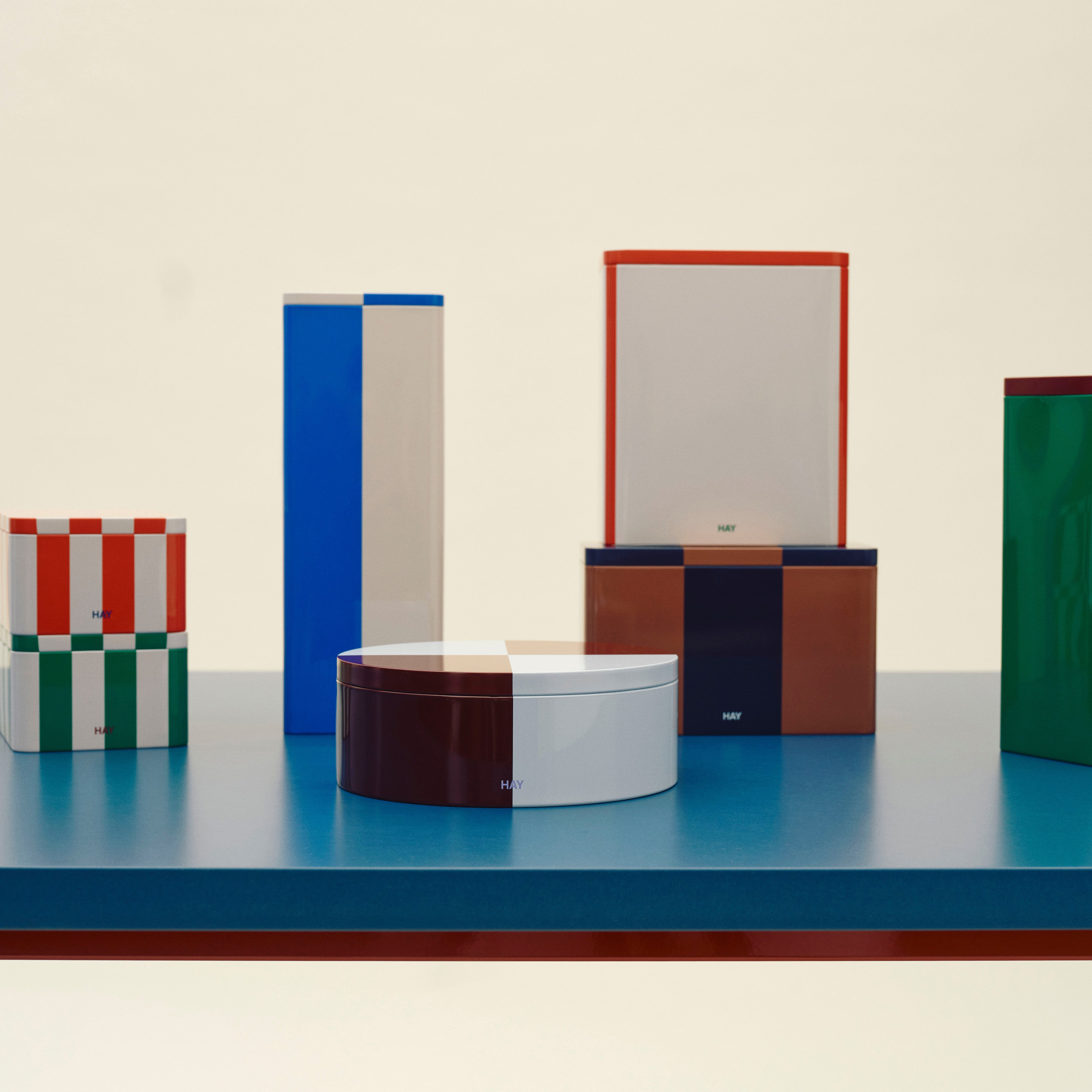 Tin Container Slim Blue Off/White