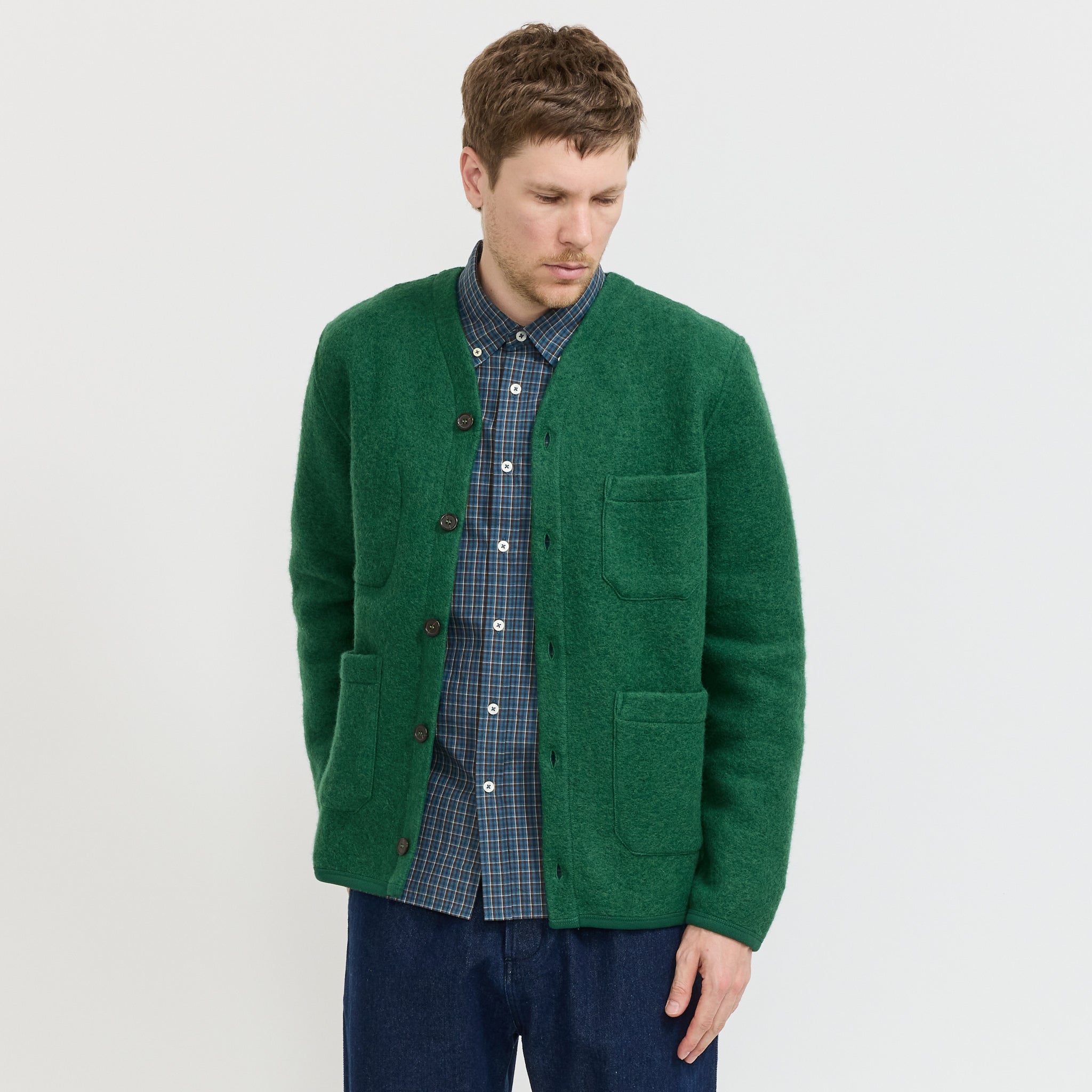 Wool Fleece Cardigan Green