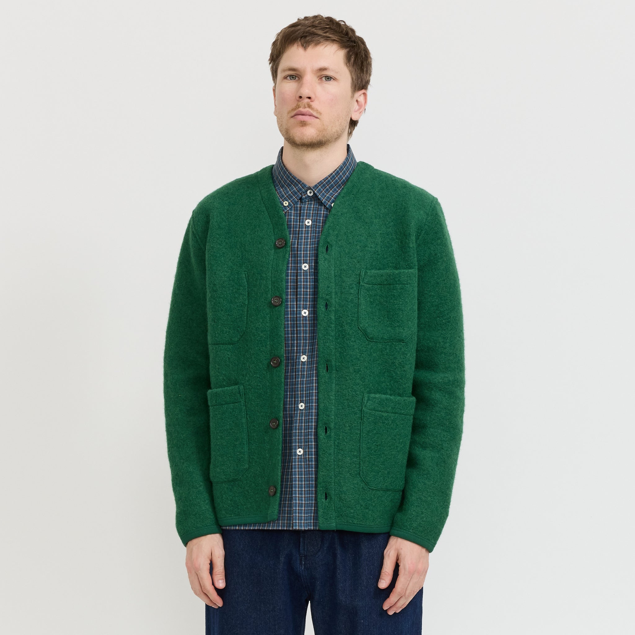 Wool Fleece Cardigan Green
