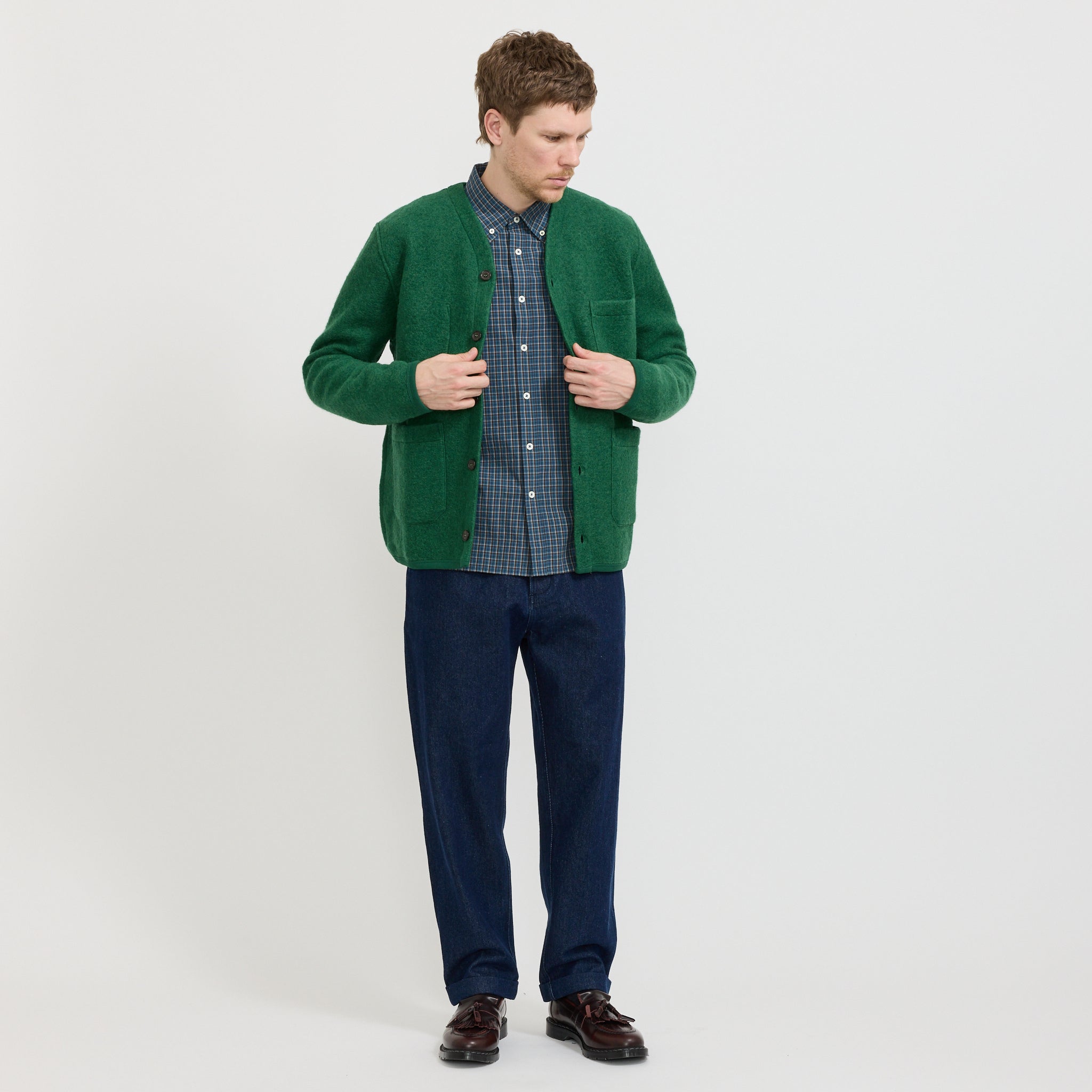 Wool Fleece Cardigan Green