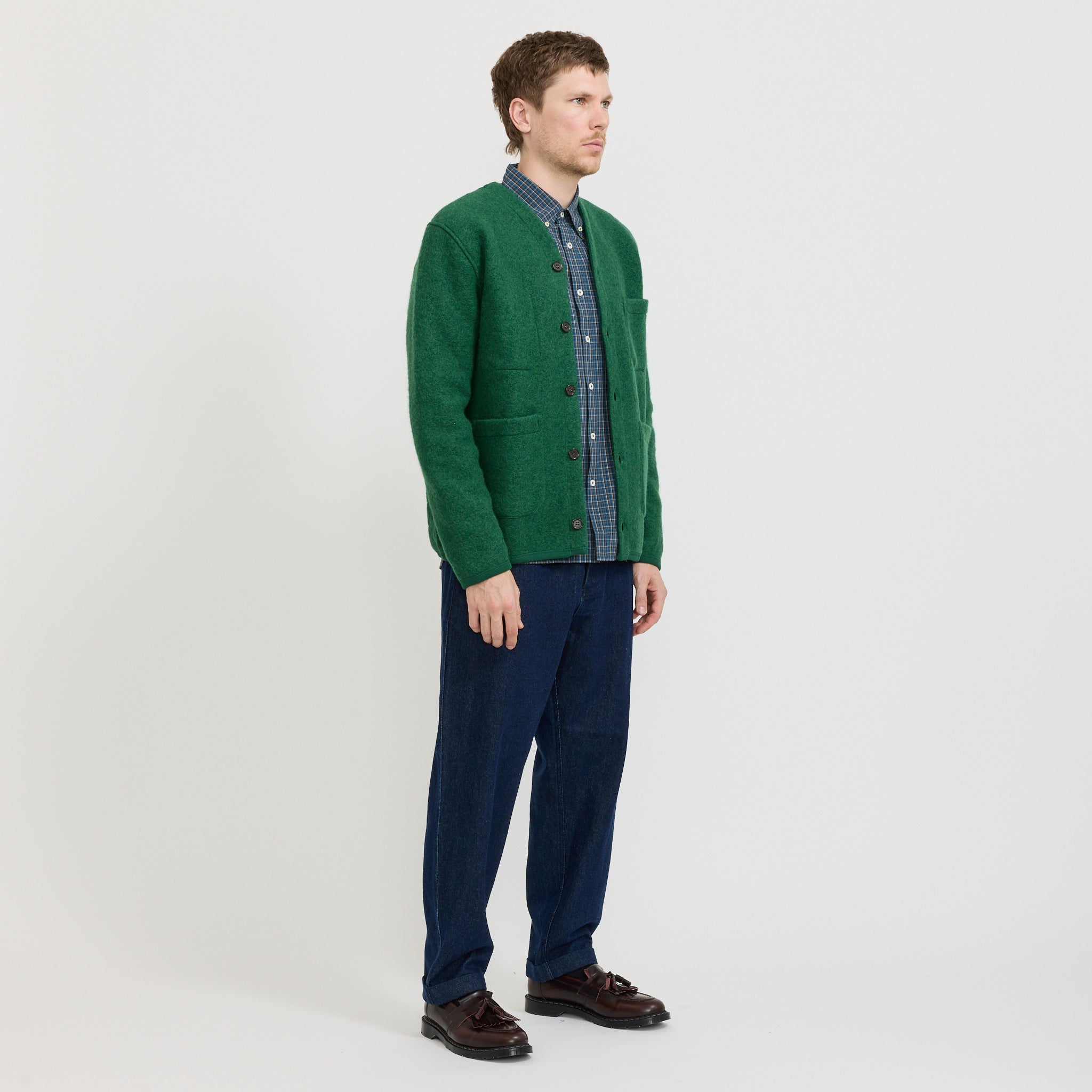 Wool Fleece Cardigan Green