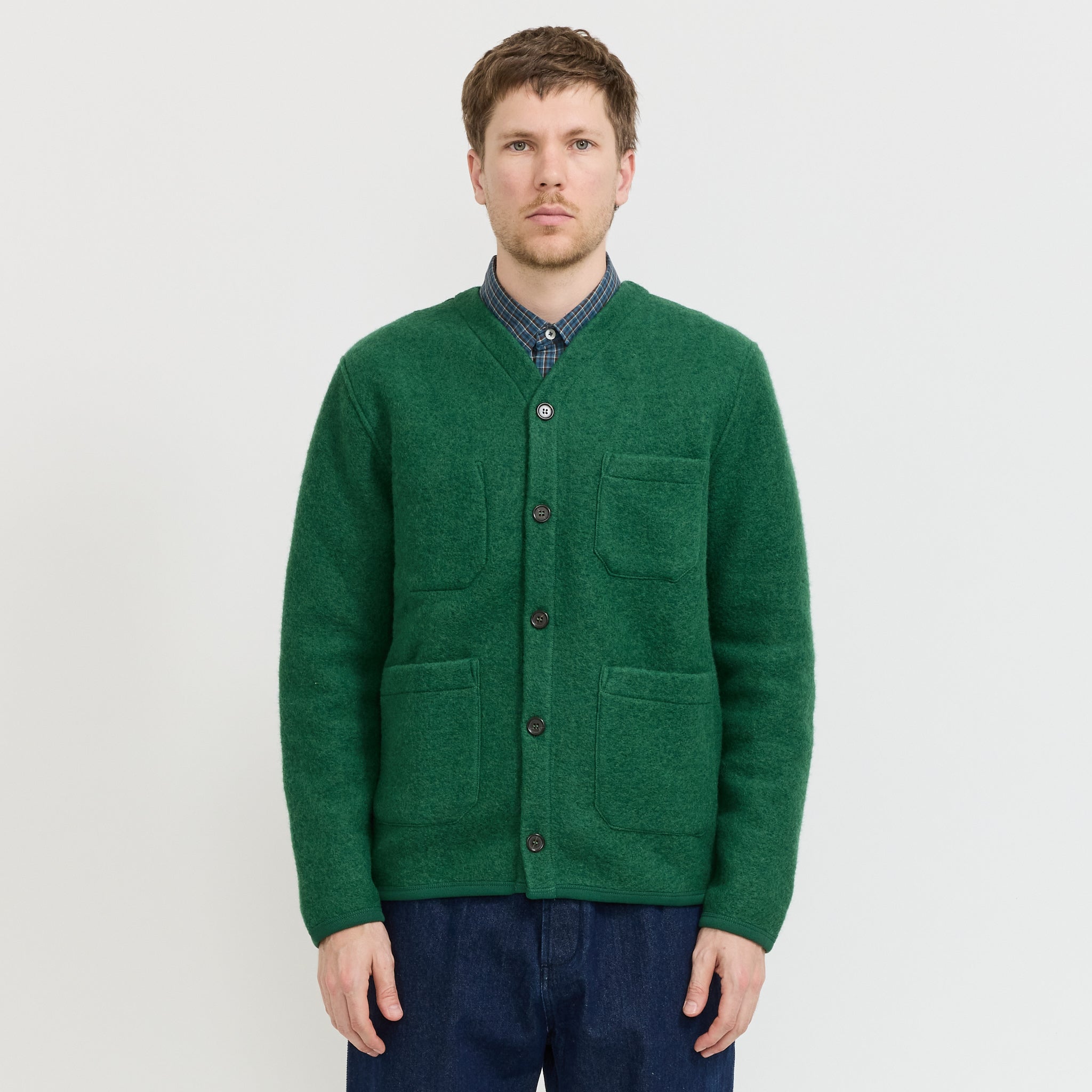 Wool Fleece Cardigan Green