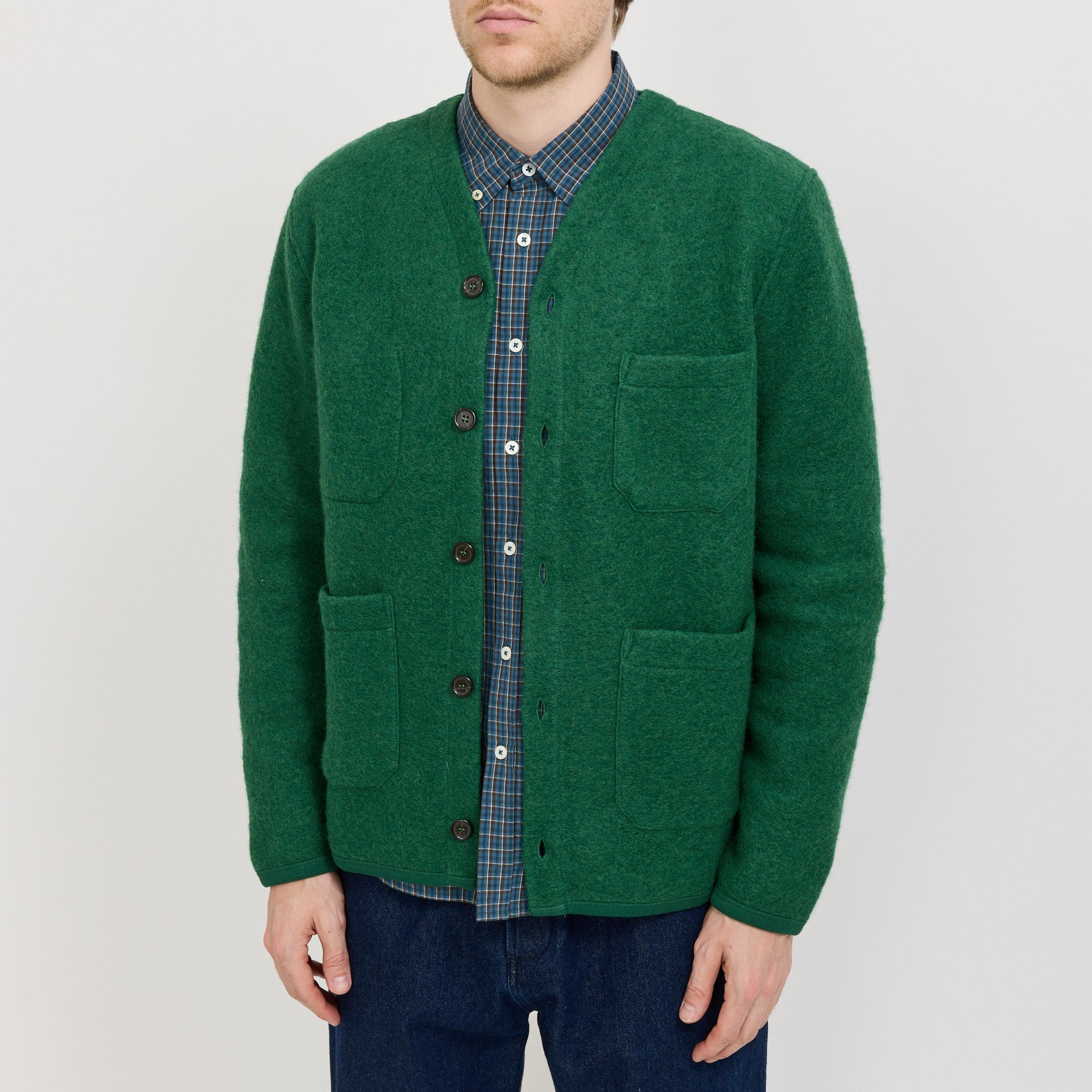 Wool Fleece Cardigan Green