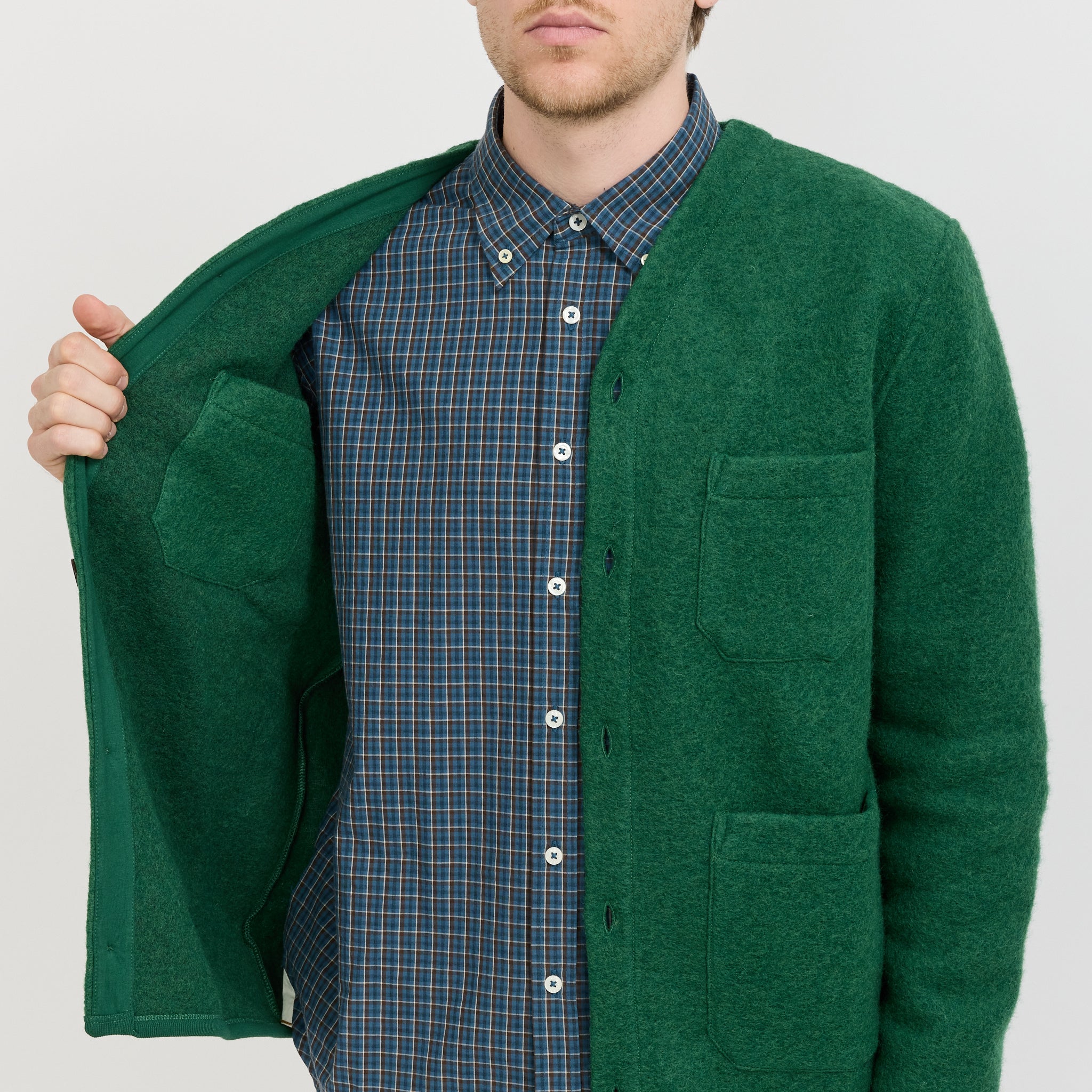 Wool Fleece Cardigan Green