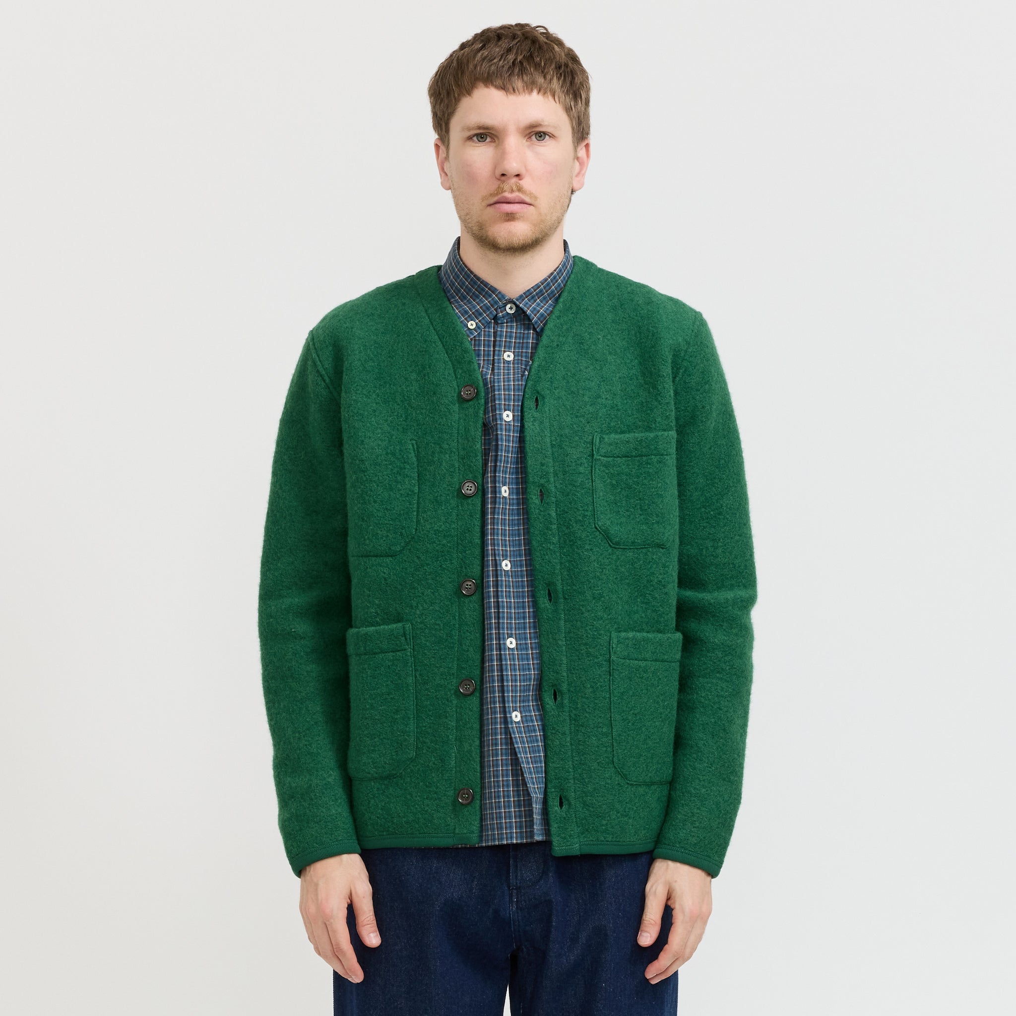 Wool Fleece Cardigan Green