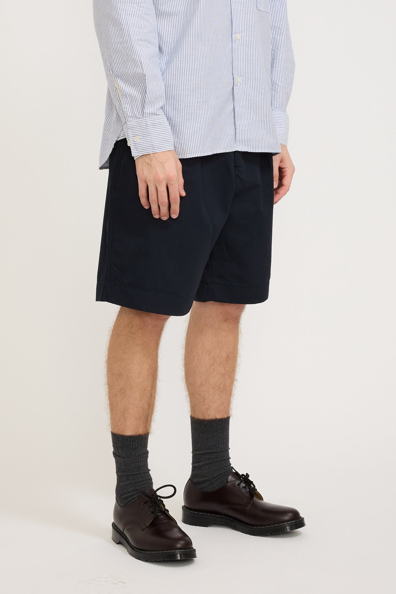 Universal Works | Pleated Track Short Brushed Polytech Navy | Maplestore