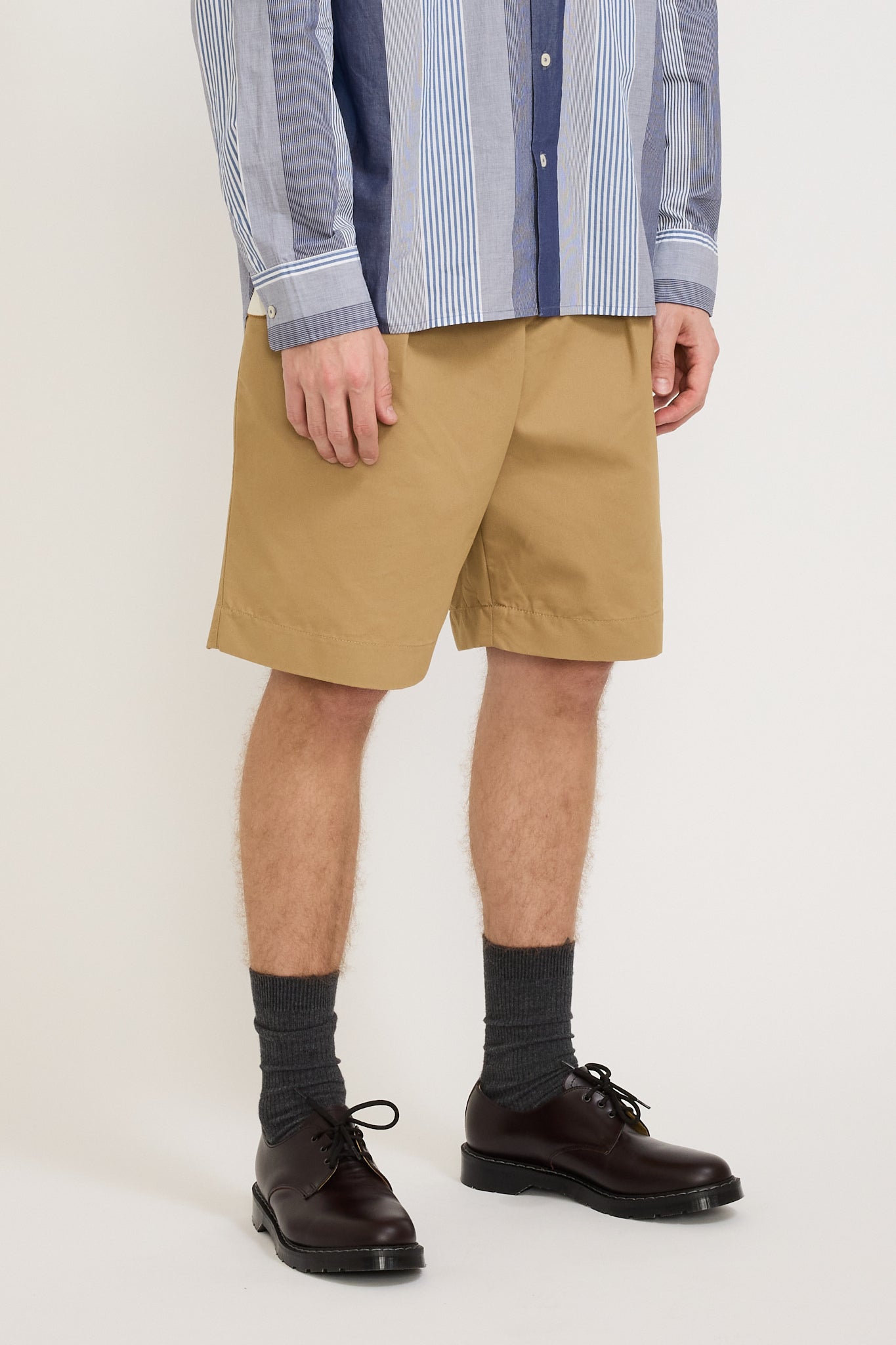 Universal Works | Pleated Track Short Brushed Polytech Sand | Maplestore