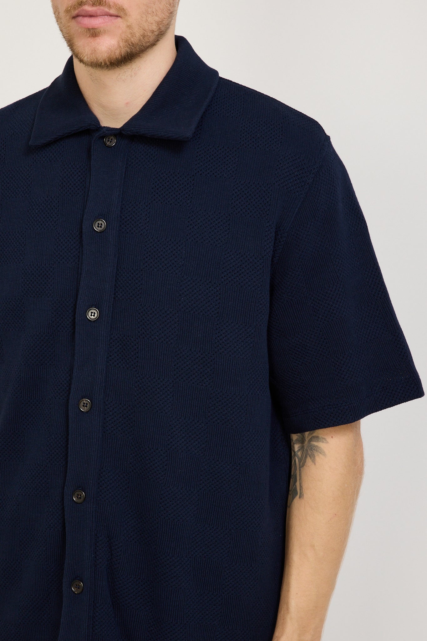 Button Through Polo Fantasy Checkerboard Bright Navy
