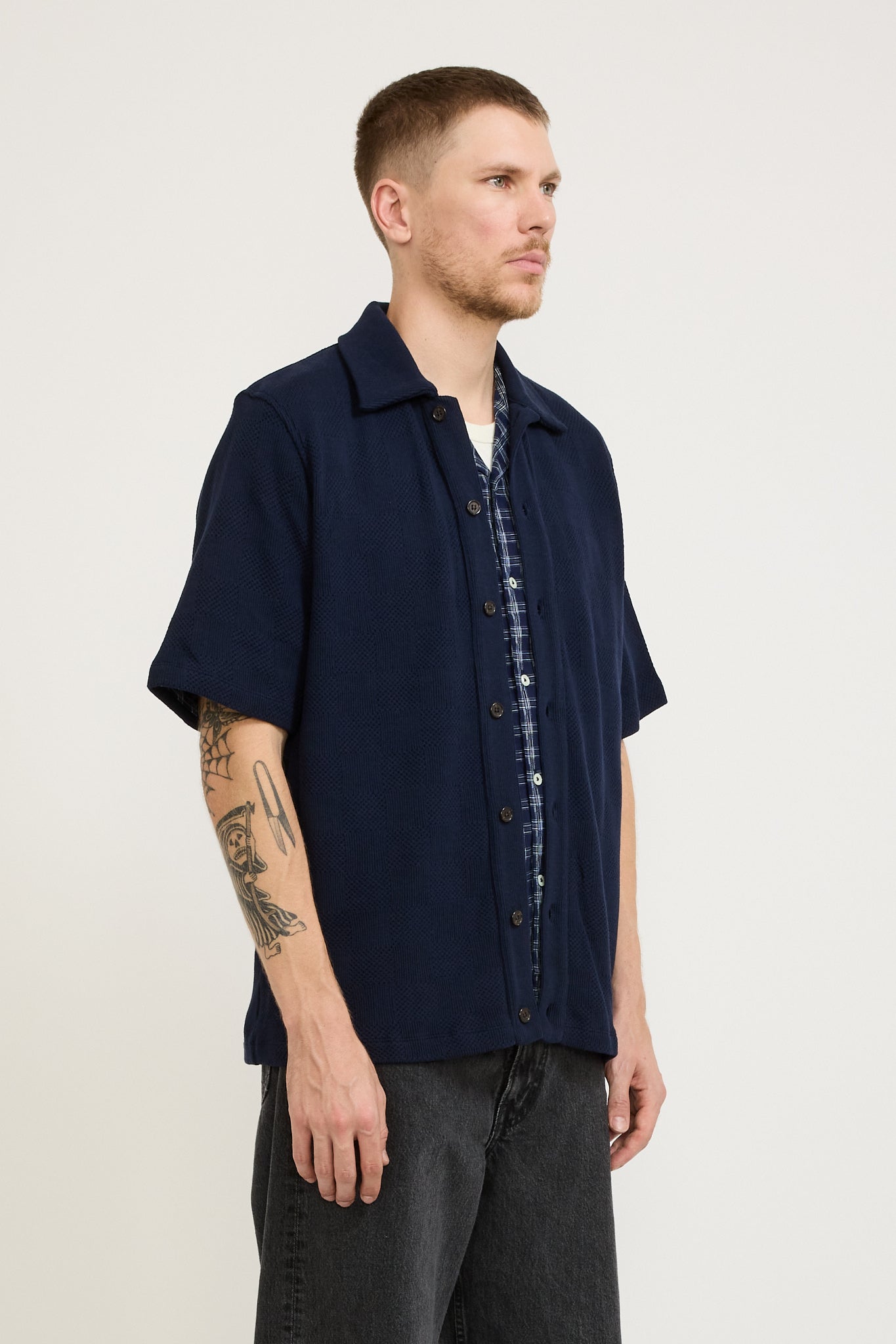 Button Through Polo Fantasy Checkerboard Bright Navy