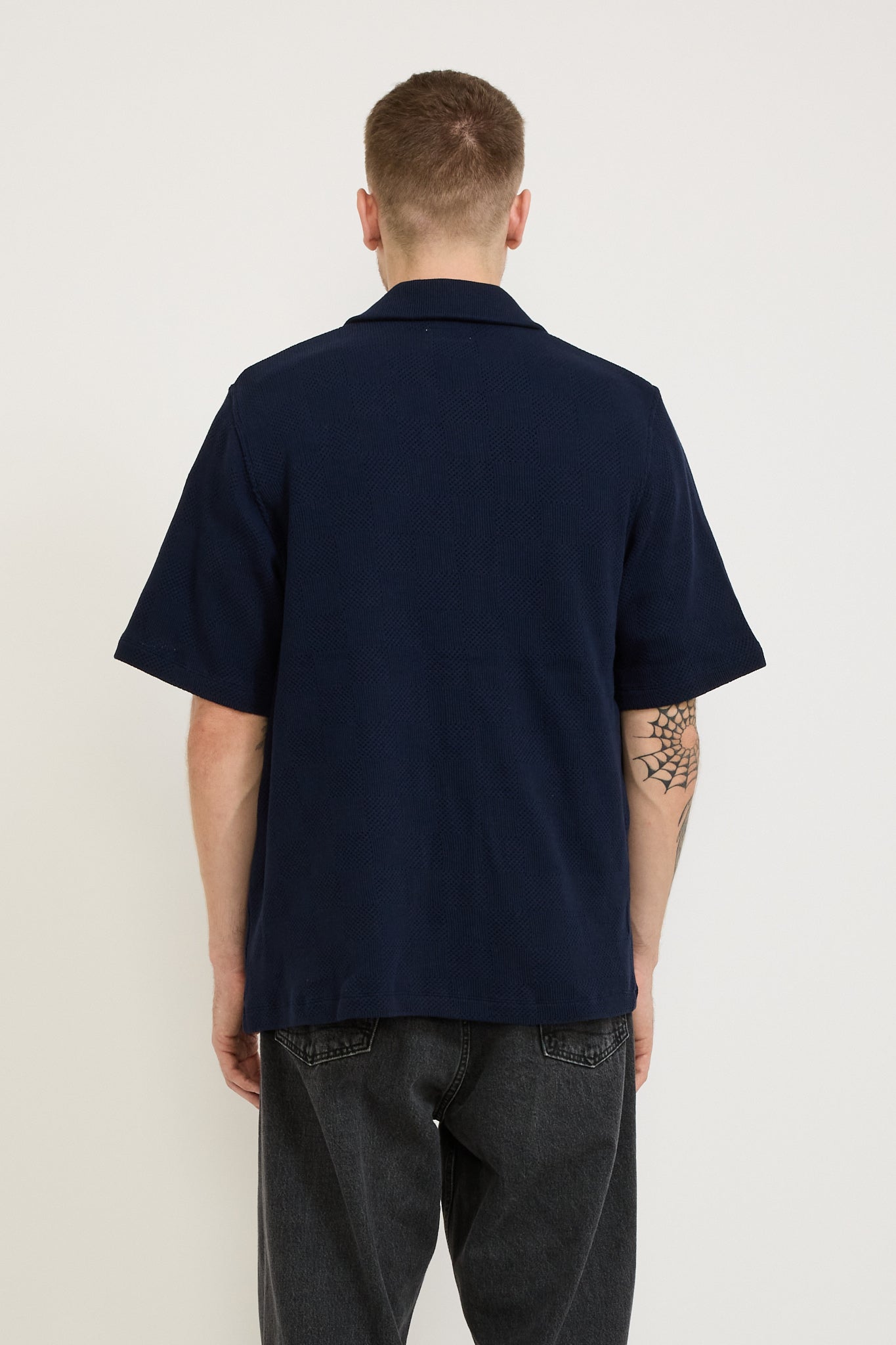 Button Through Polo Fantasy Checkerboard Bright Navy