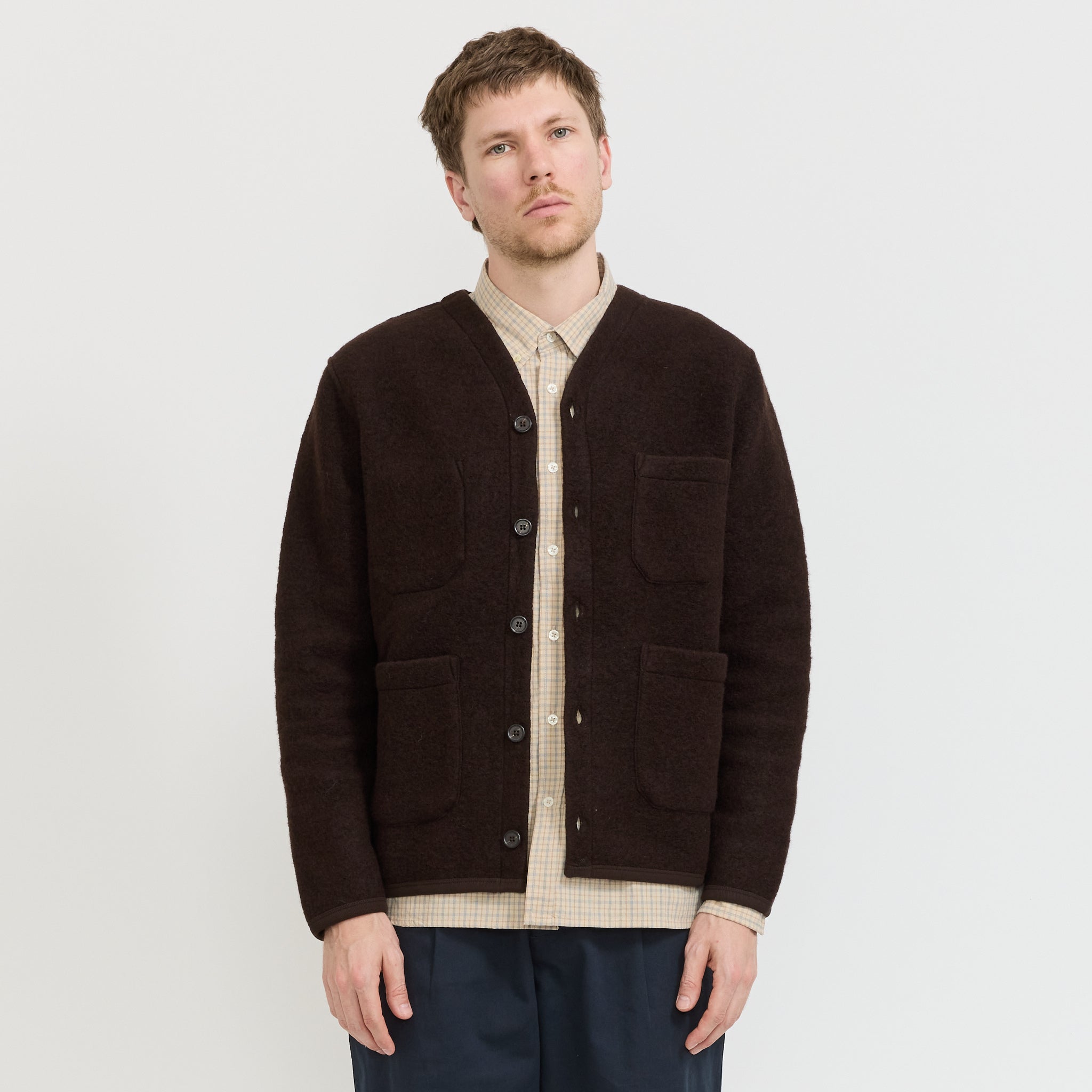 Wool Fleece Cardigan Brown
