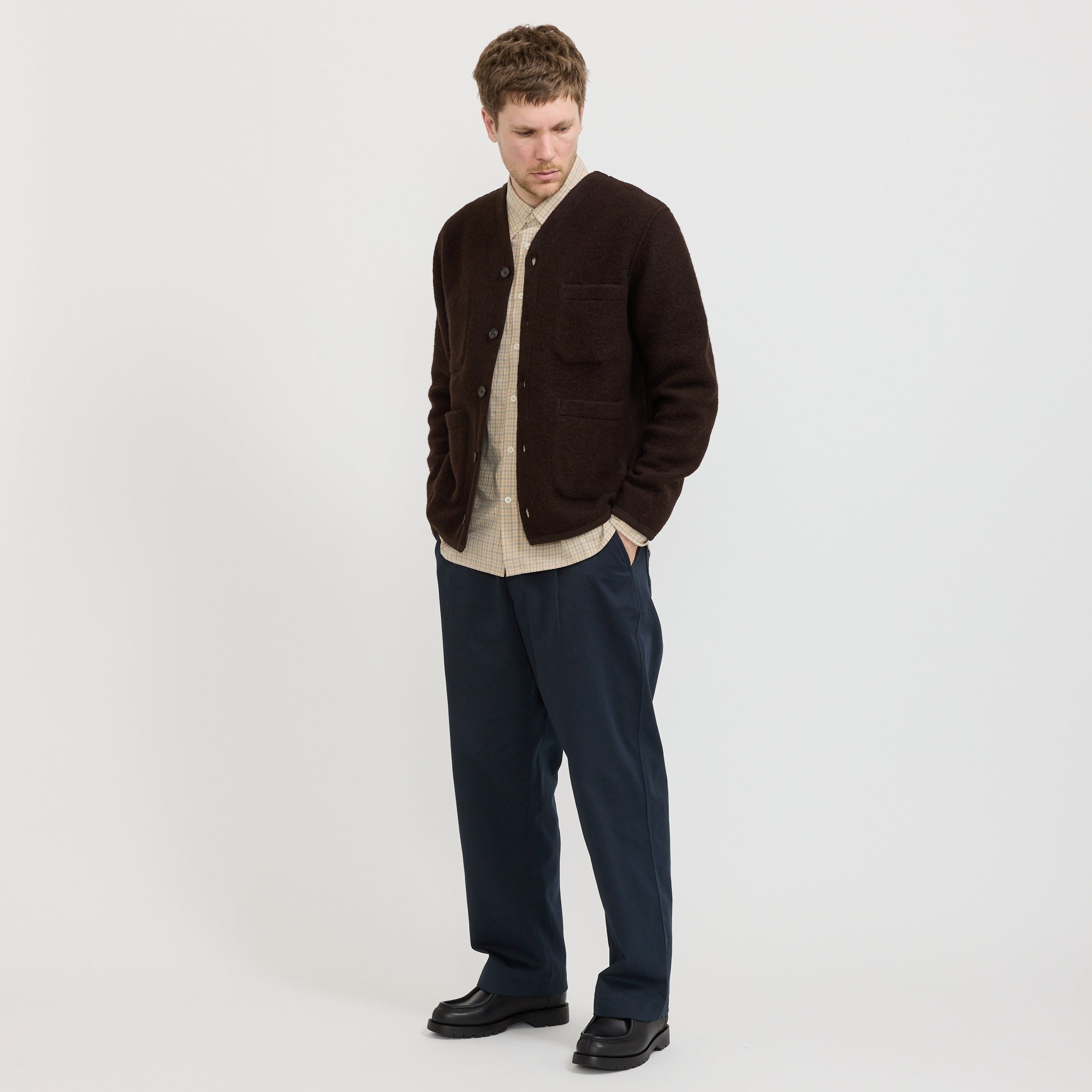 Wool Fleece Cardigan Brown