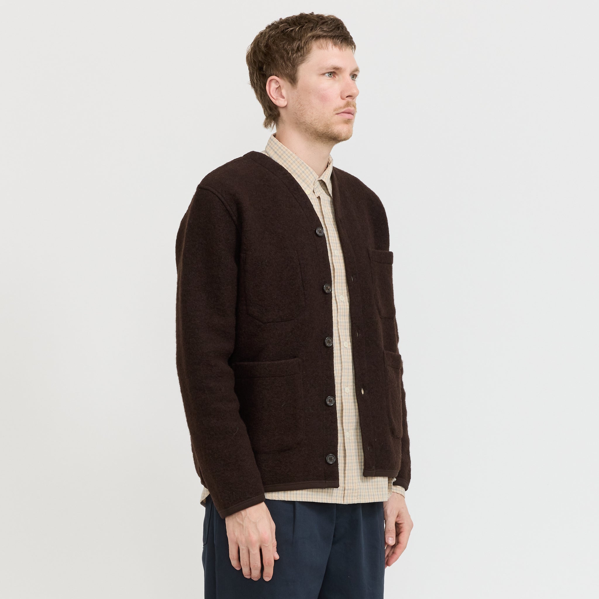 Wool Fleece Cardigan Brown