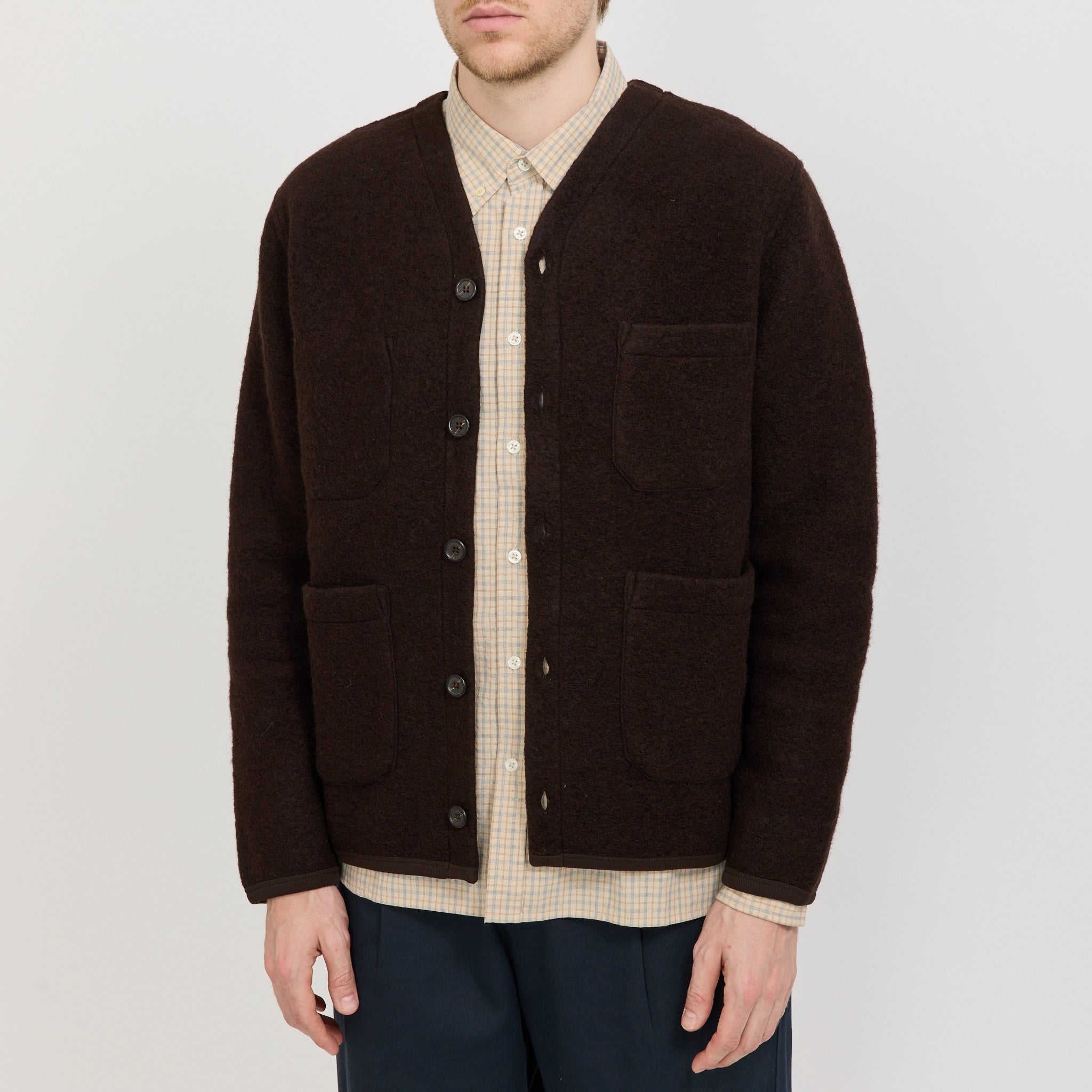 Wool Fleece Cardigan Brown