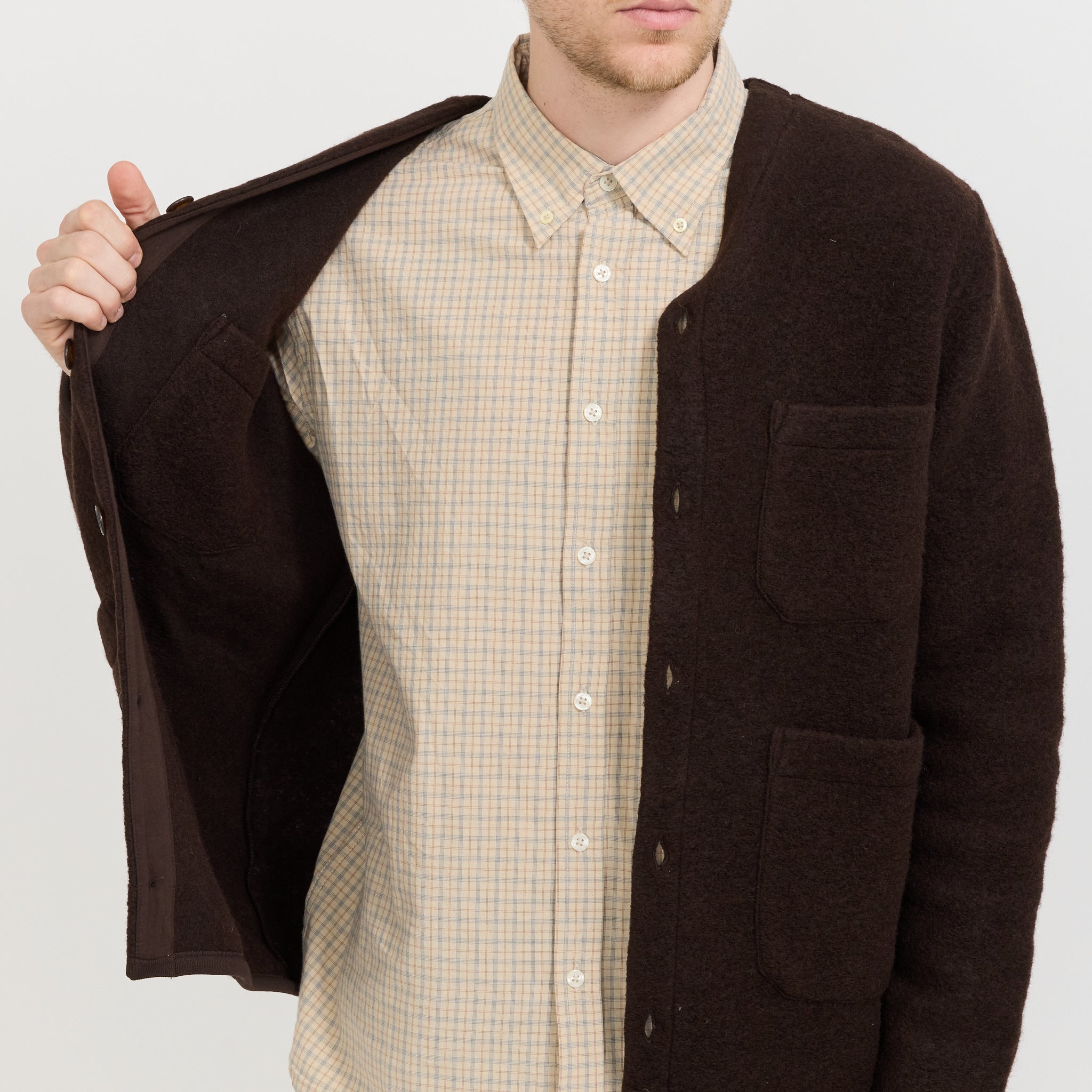 Wool Fleece Cardigan Brown