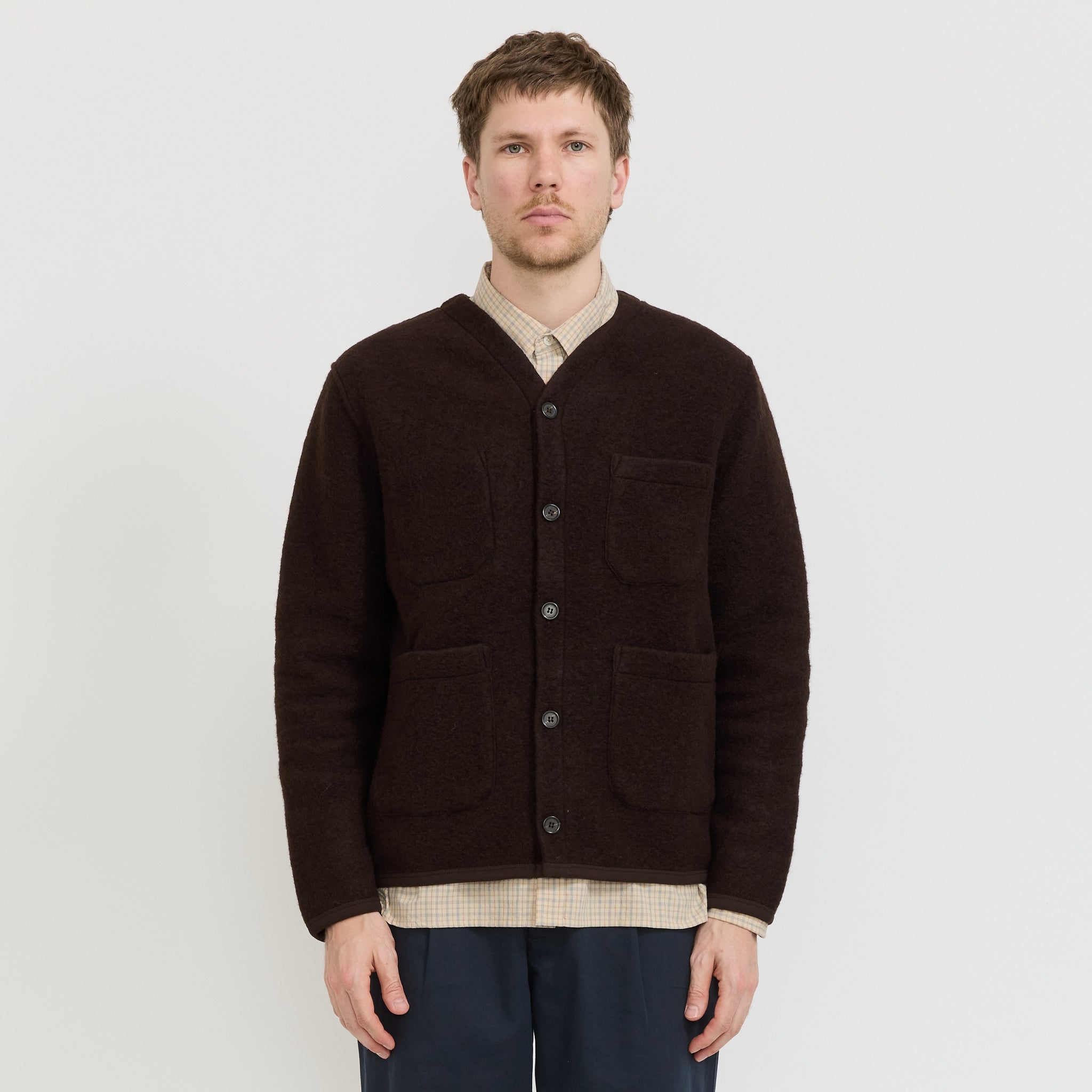 Wool Fleece Cardigan Brown