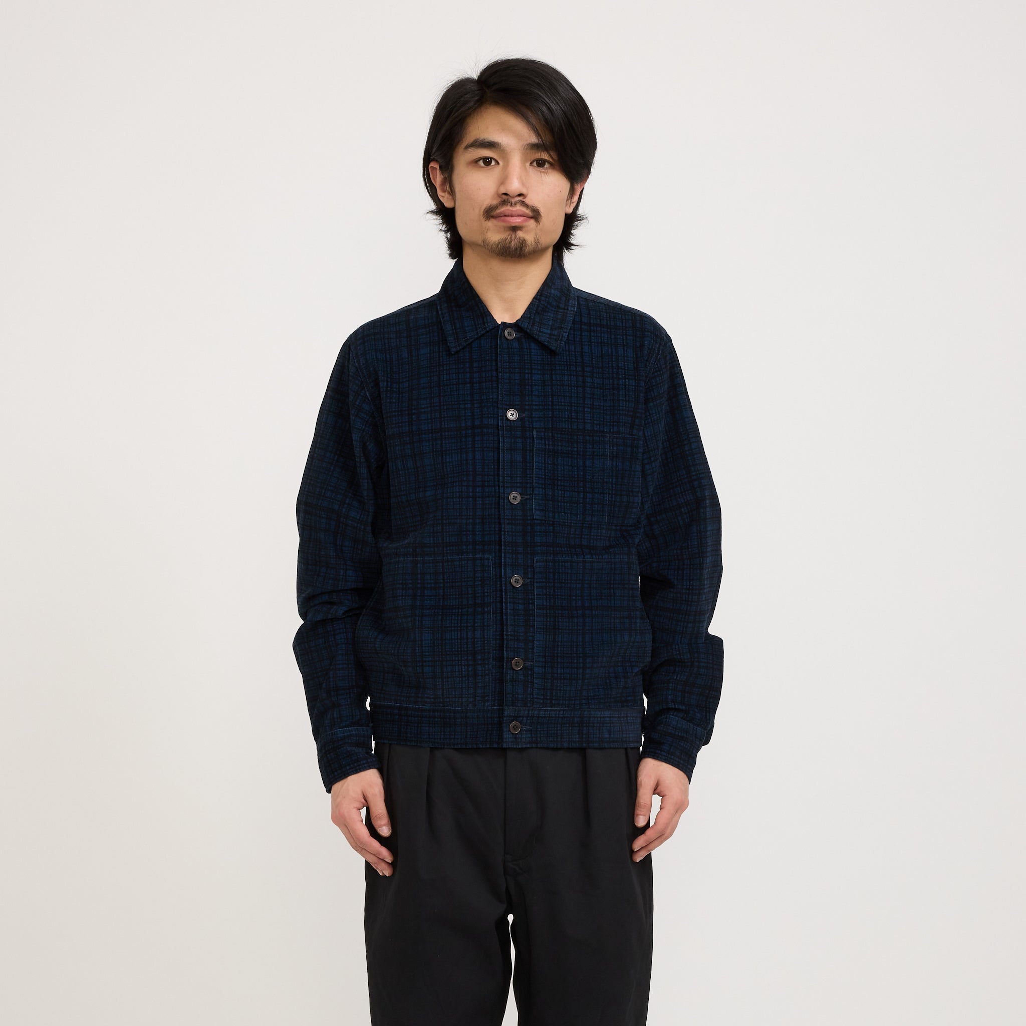 Universal Works | Uniform Jacket Cord Seersucker Navy Check | Maplestore