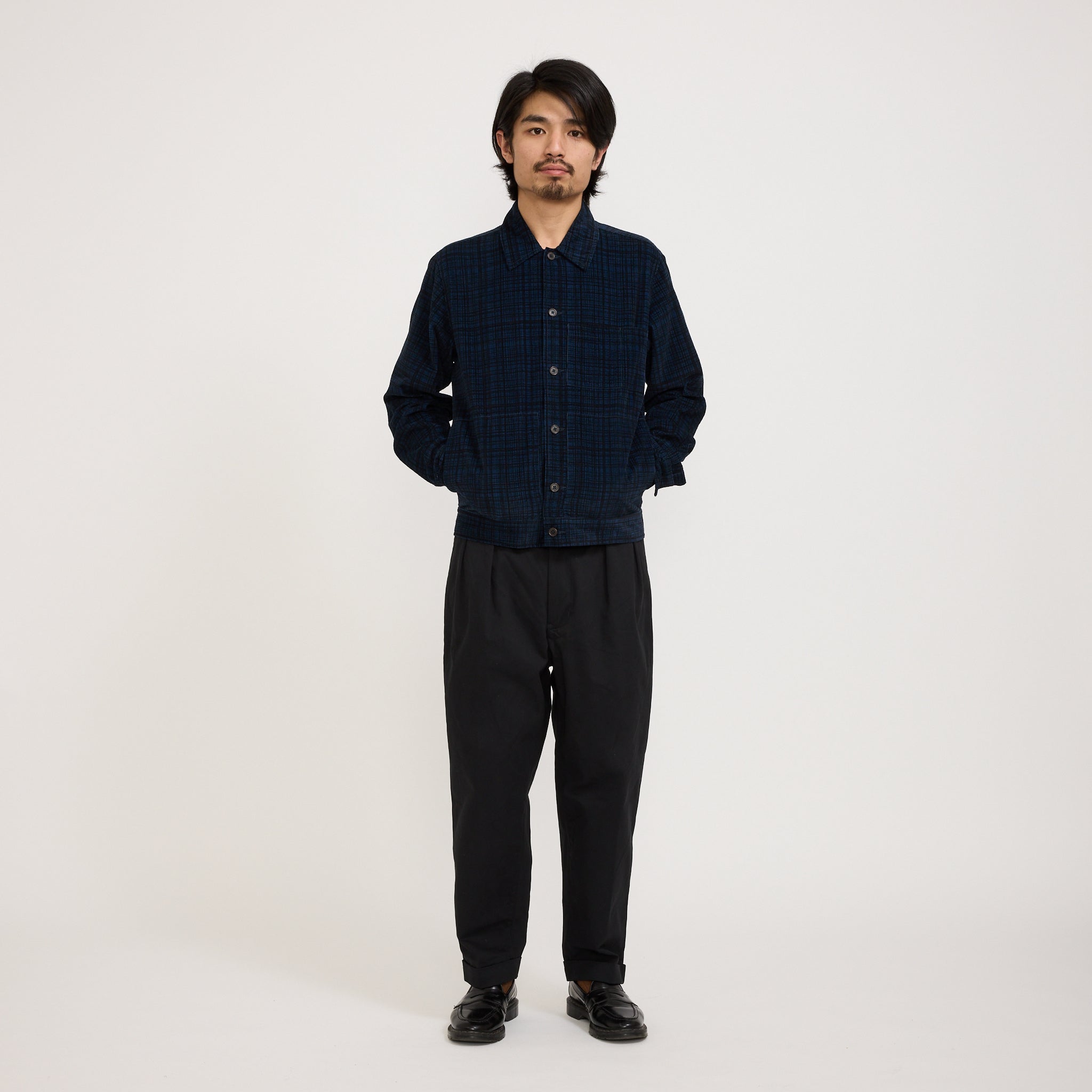 Universal Works | Uniform Jacket Cord Seersucker Navy Check | Maplestore