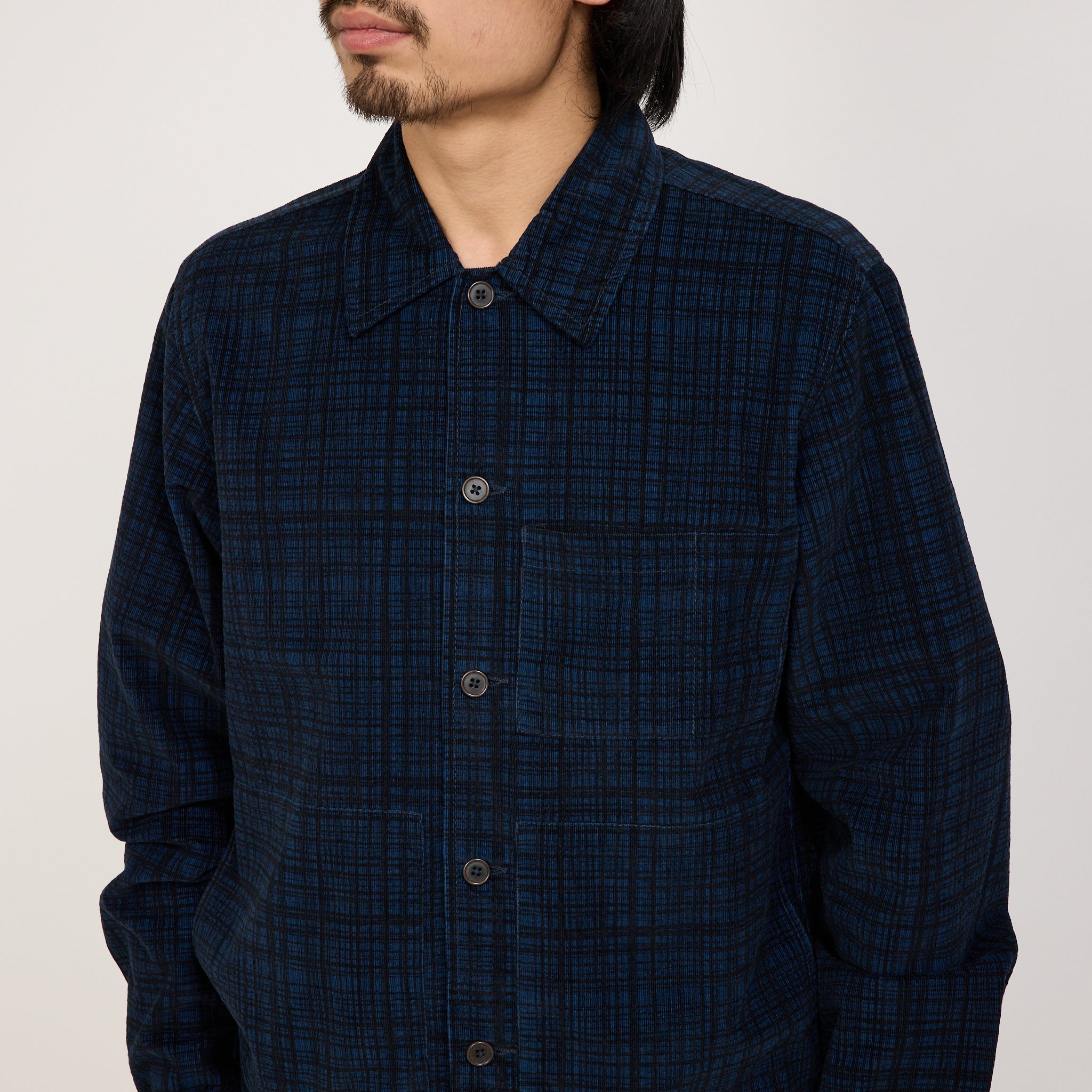 Universal Works | Uniform Jacket Cord Seersucker Navy Check | Maplestore