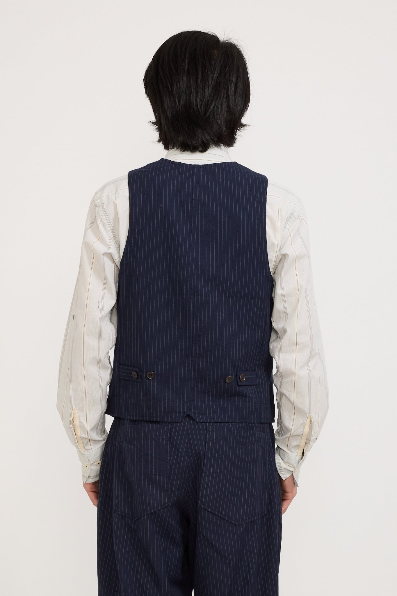 Universal Works | Field Waistcoat Cotton Pinstripe Navy | Maplestore