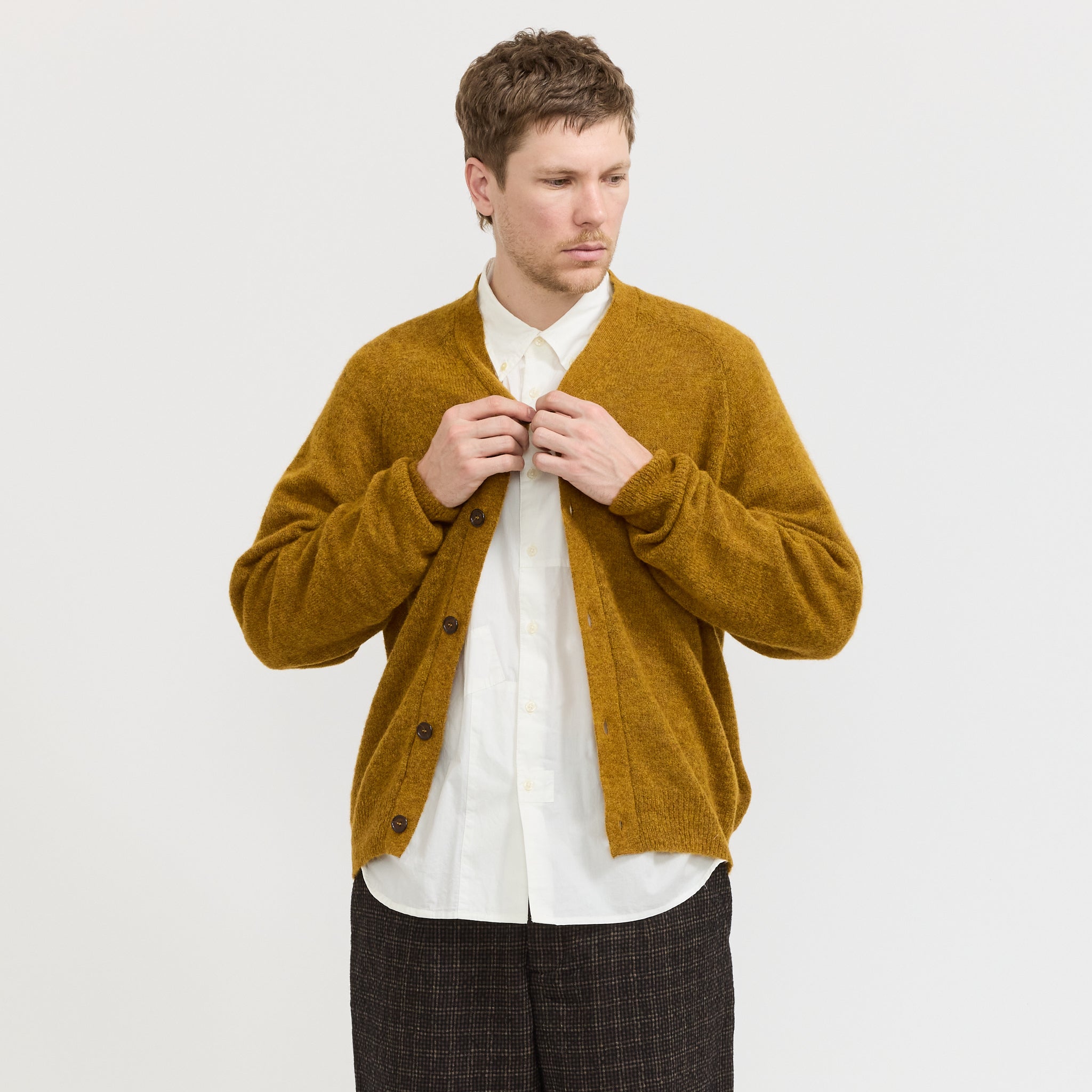 David Cardigan Gold | Universal Works Mens Knitwear | Maplestore