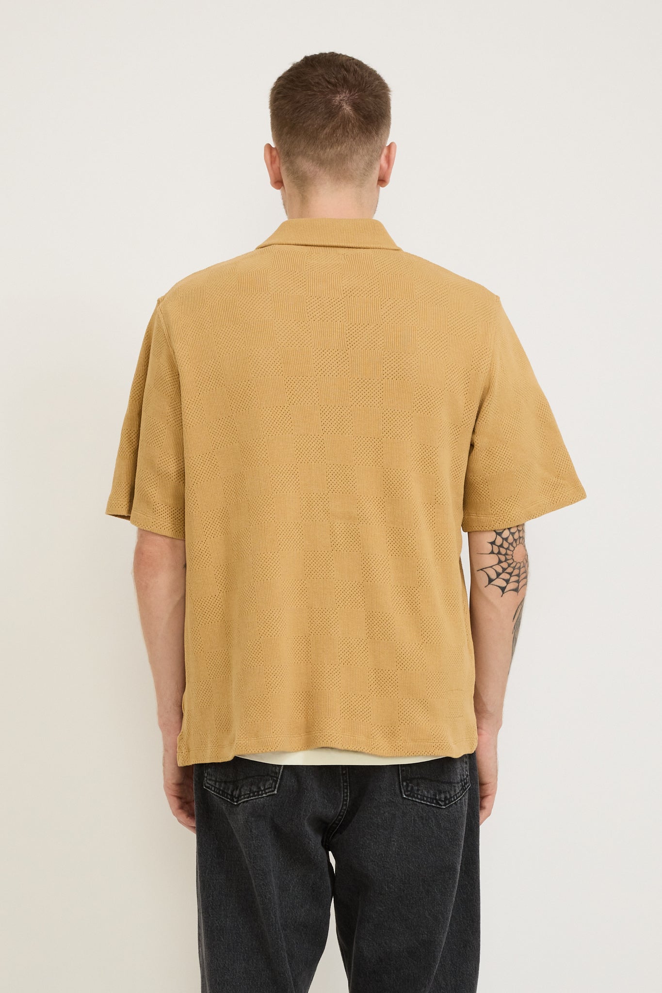 Button Through Polo Fantasy Checkerboard Sand