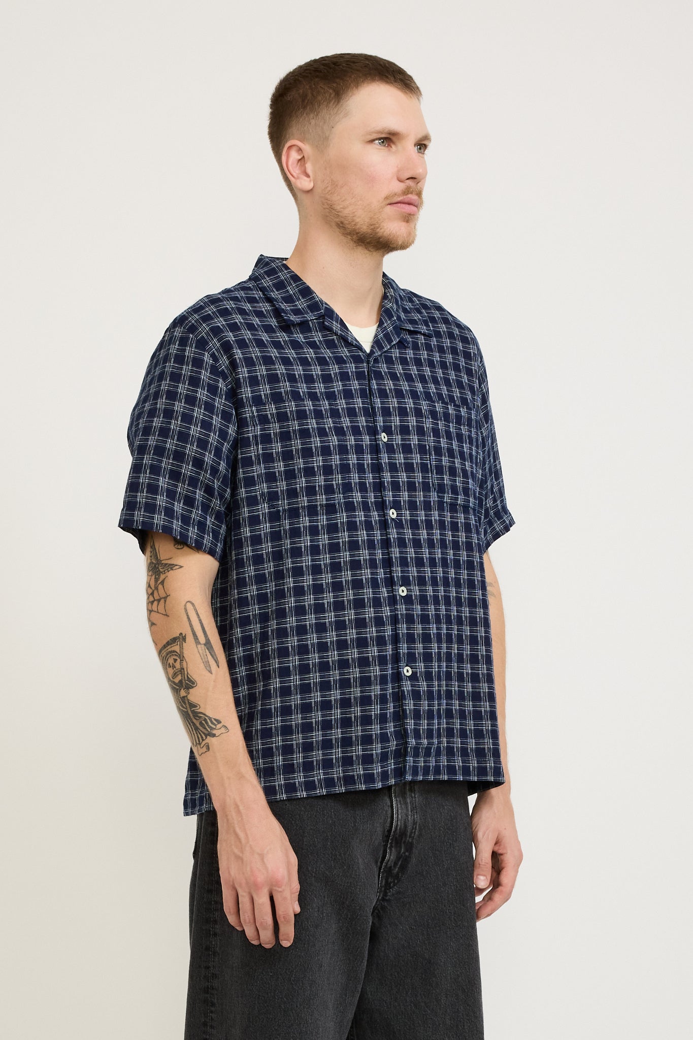 Sal Road Shirt Indigo Cotton Check Indigo
