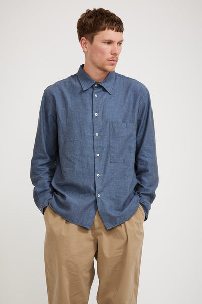 Universal Works | Square Pocket Shirt Brushed Twill Blue | Maplestore