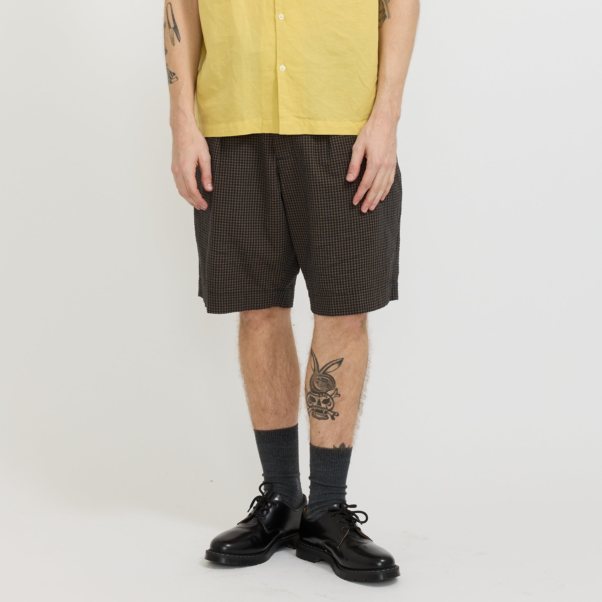 Pleated Track Short Japanese Seersucker Navy