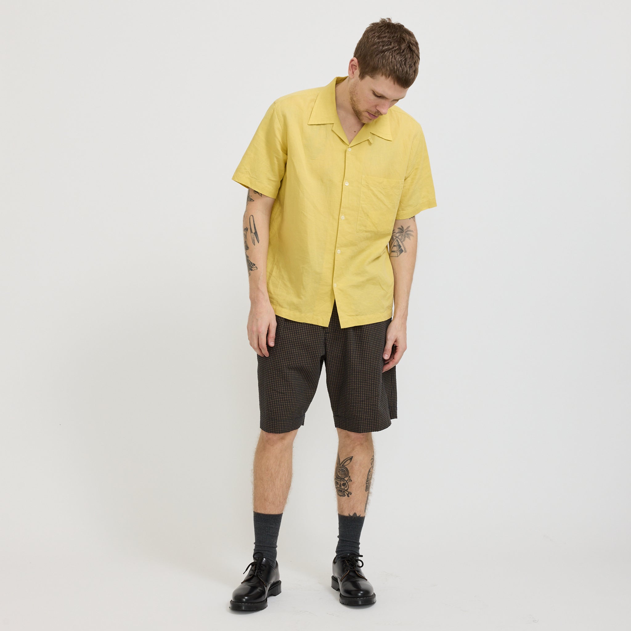 Pleated Track Short Japanese Seersucker Navy
