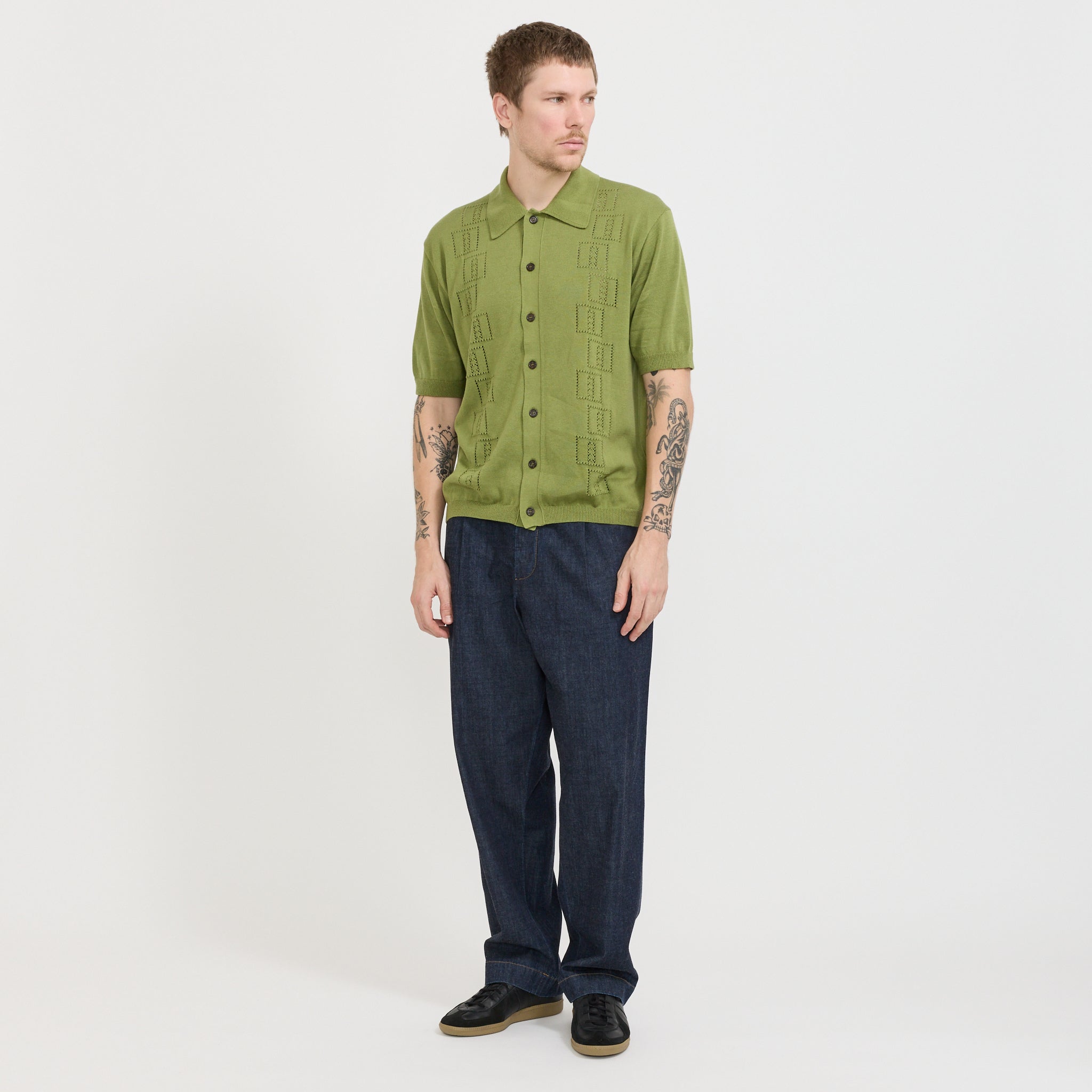 Universal Works | Johnny Knit Shirt Olive | Maplestore