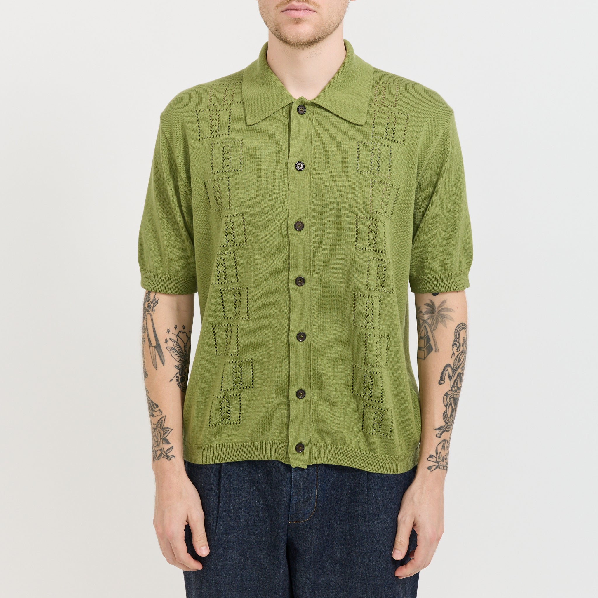 Universal Works | Johnny Knit Shirt Olive | Maplestore