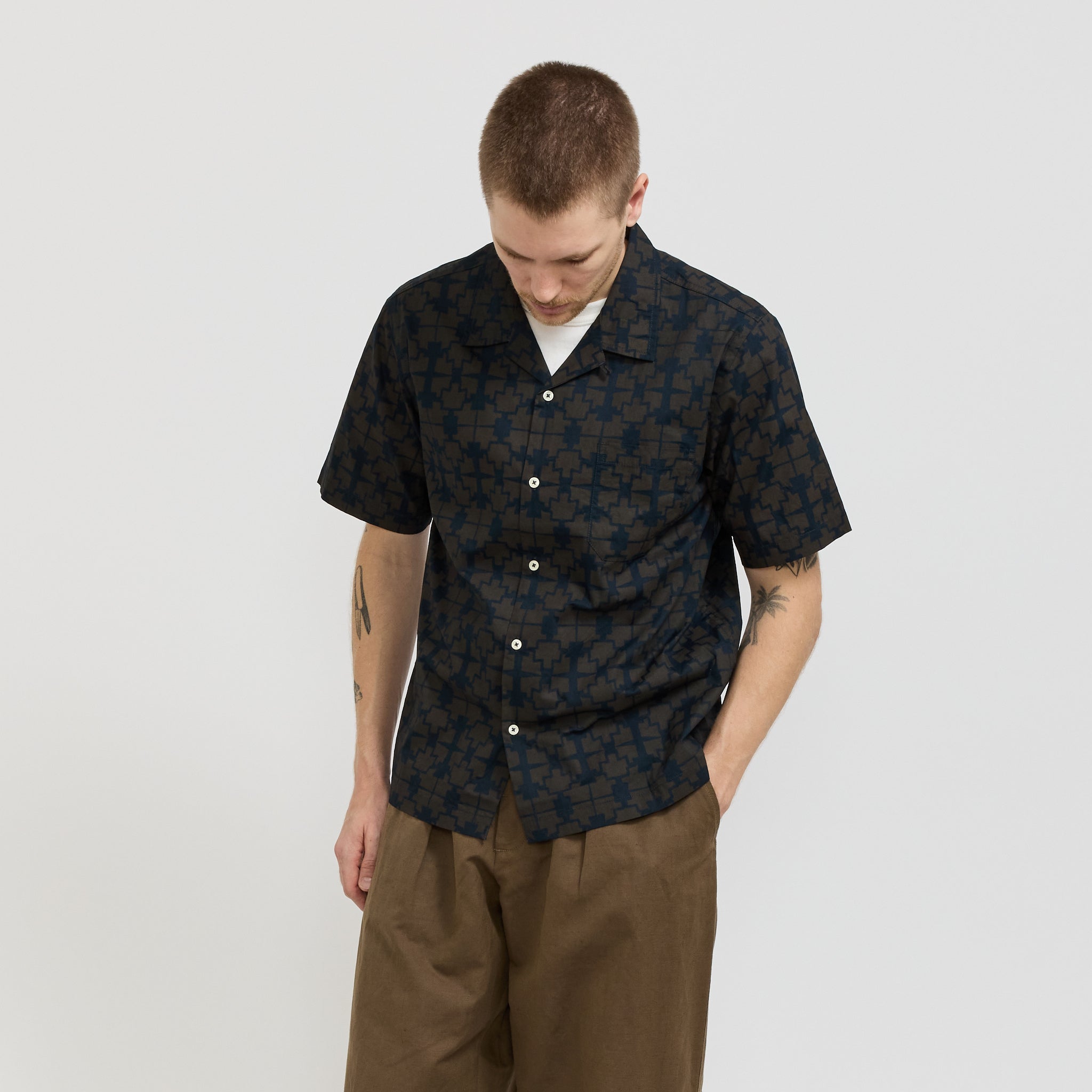 Road Shirt Mitla Print Cotton Navy