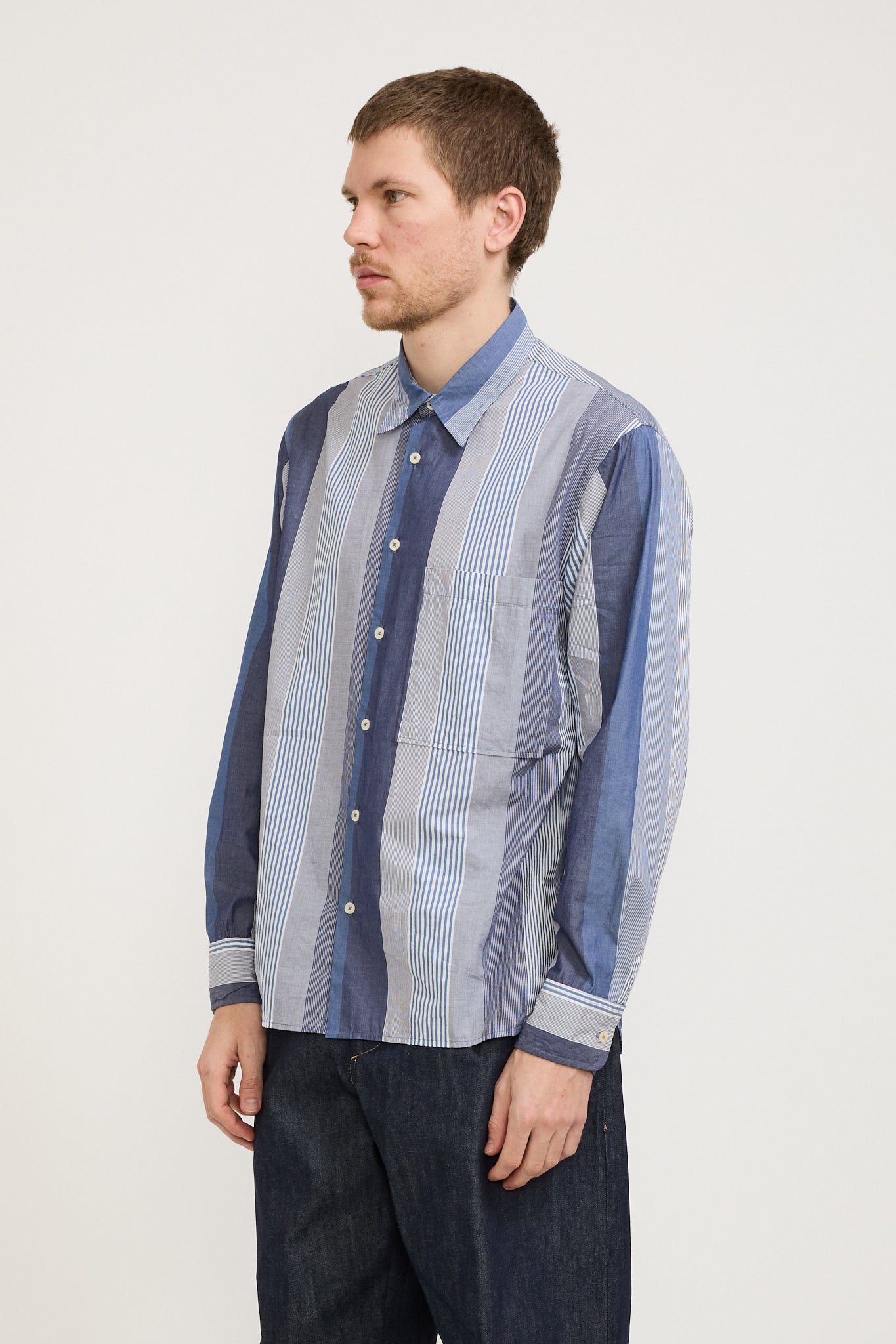 Universal Works | Square Pocket Shirt Blue Multi Stripe Cotton | Maplestore