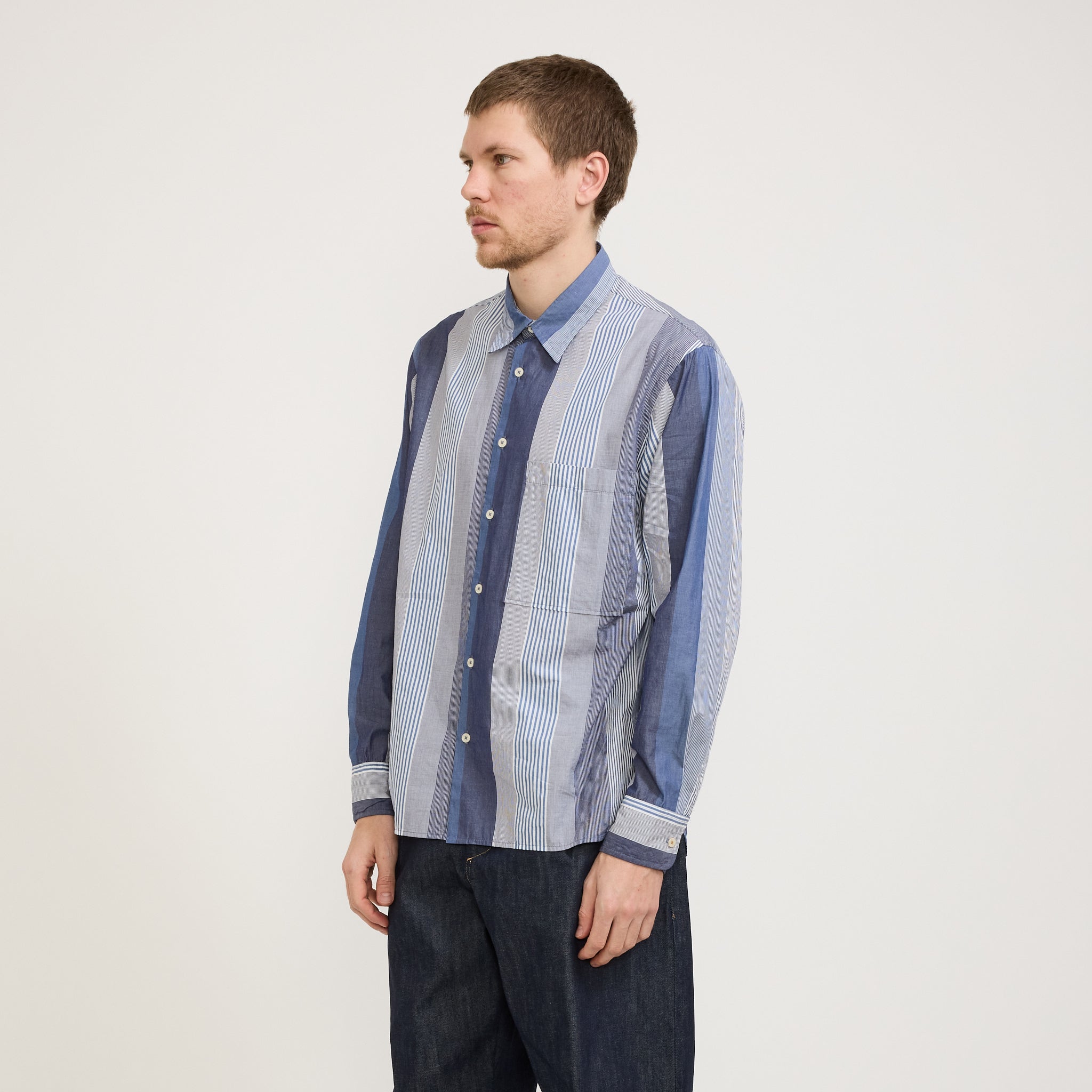 Universal Works | Square Pocket Shirt Blue Multi Stripe Cotton | Maplestore