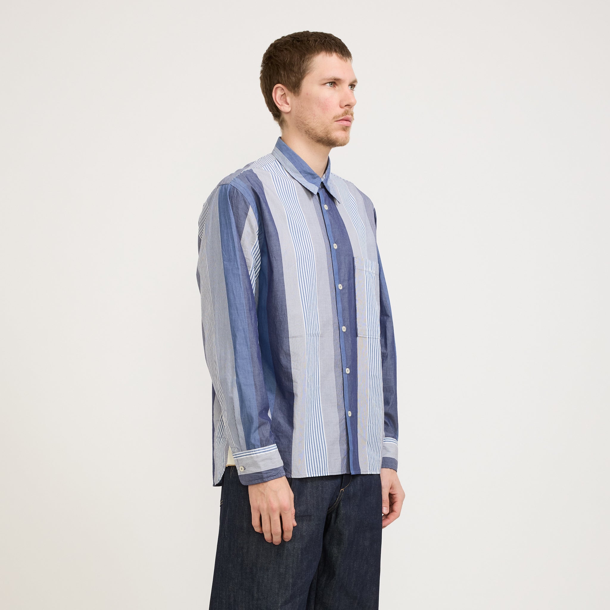 Square Pocket Shirt Blue Multi Stripe Cotton