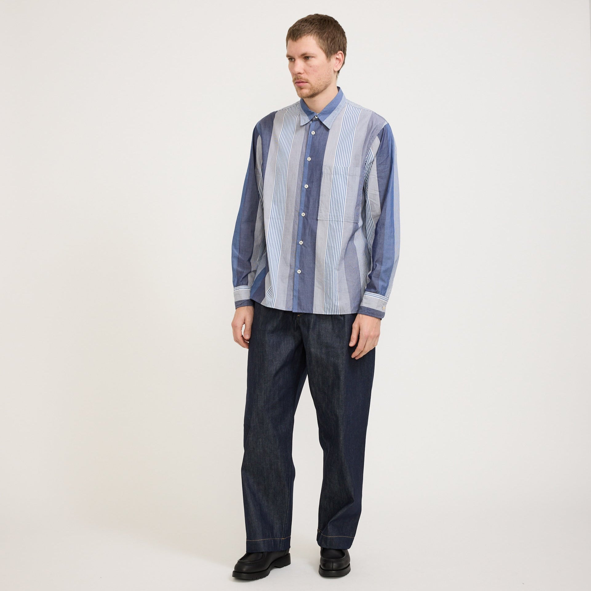 Square Pocket Shirt Blue Multi Stripe Cotton