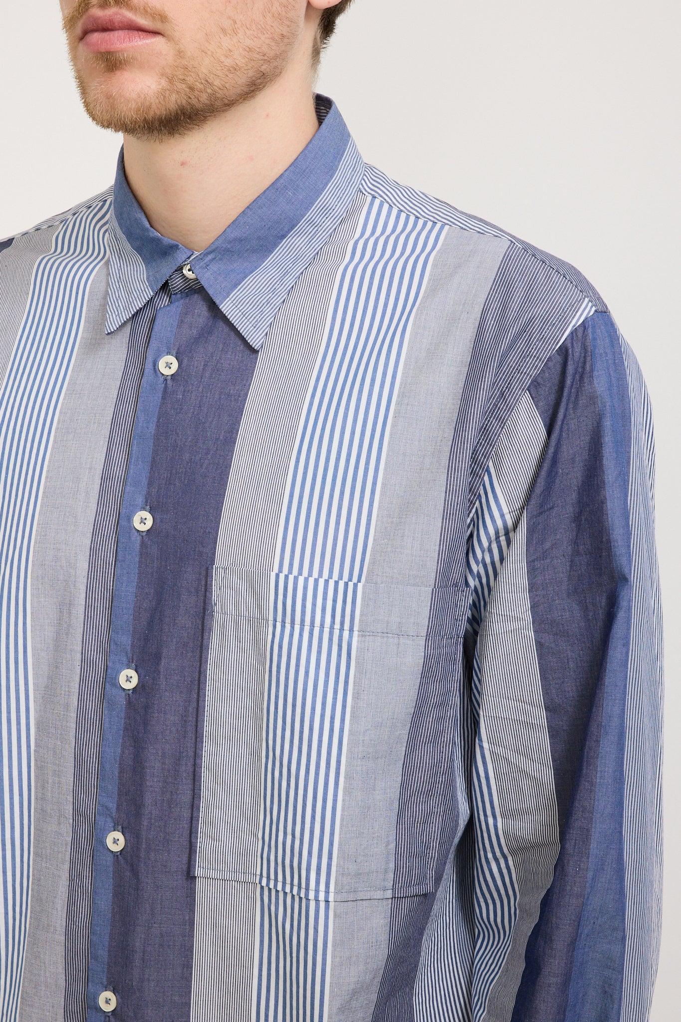 Universal Works | Square Pocket Shirt Blue Multi Stripe Cotton | Maplestore