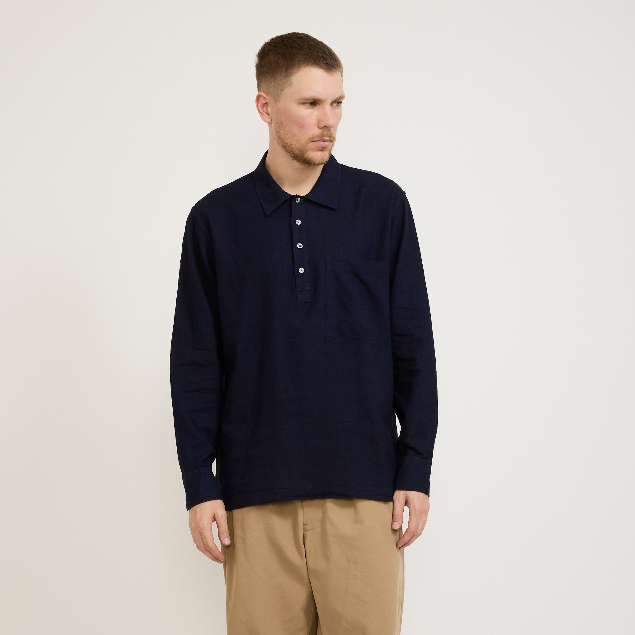 Pullover LS Shirt Ori Linen Mix Indigo