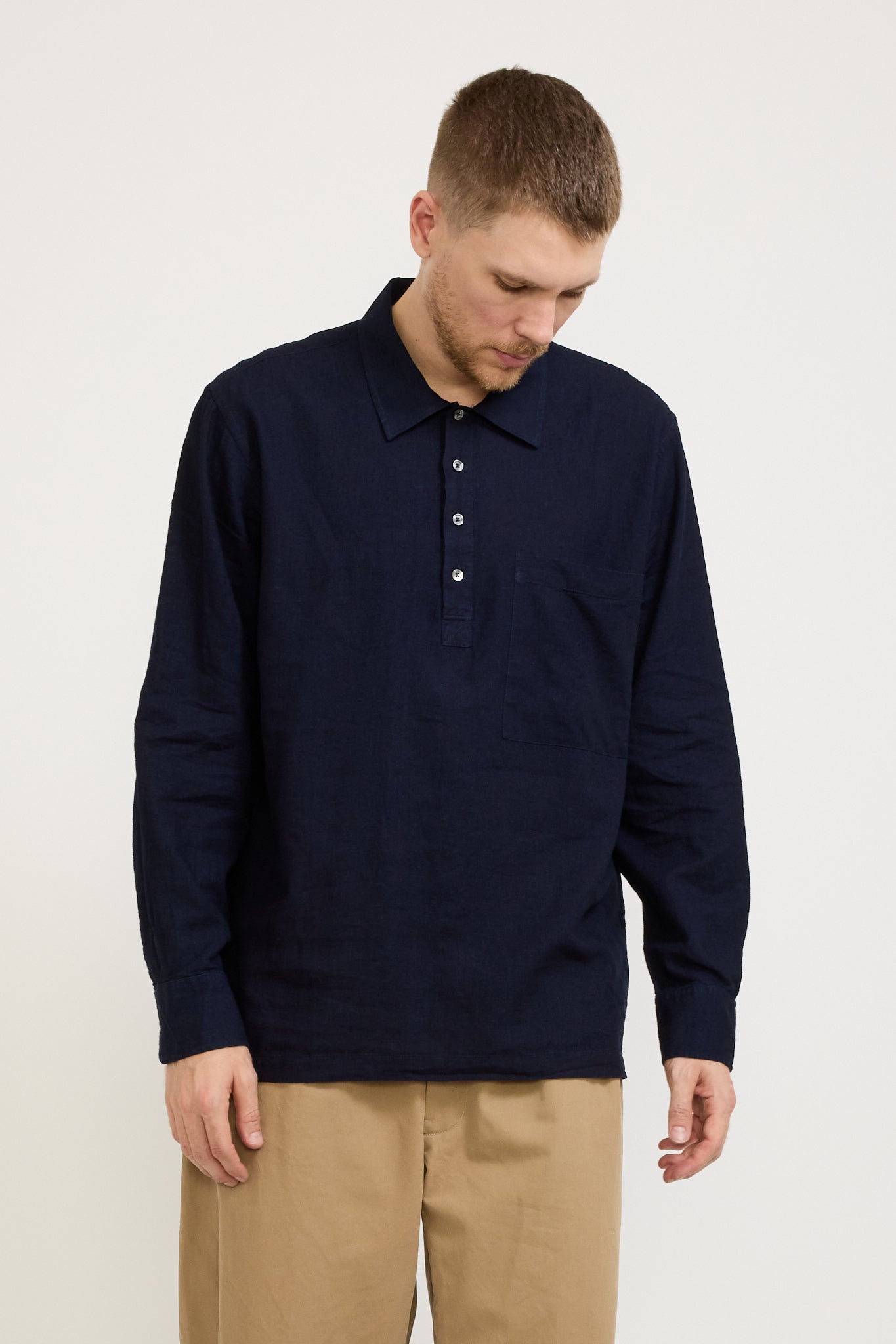 Pullover LS Shirt Ori Linen Mix Indigo