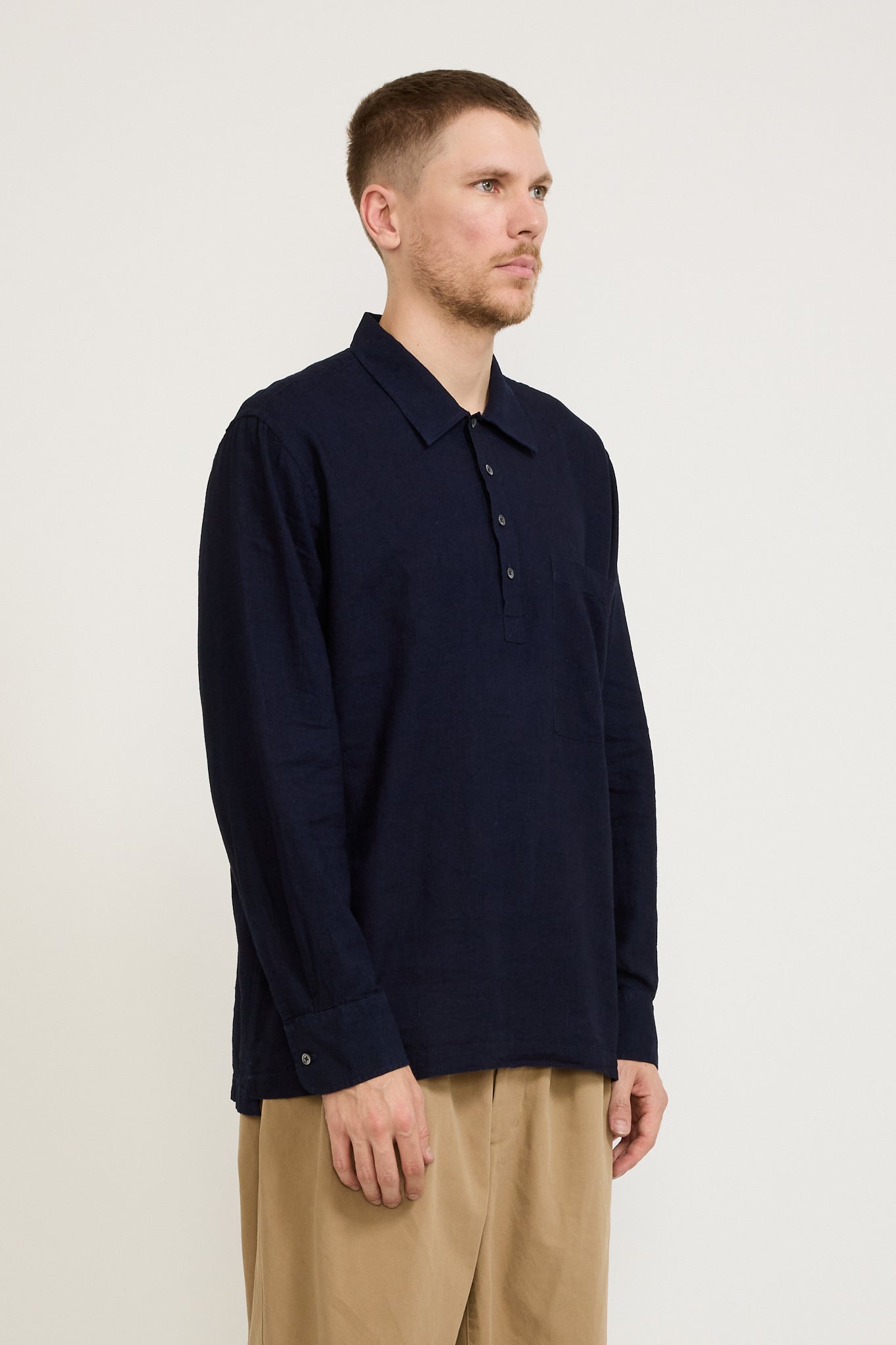 Pullover LS Shirt Ori Linen Mix Indigo