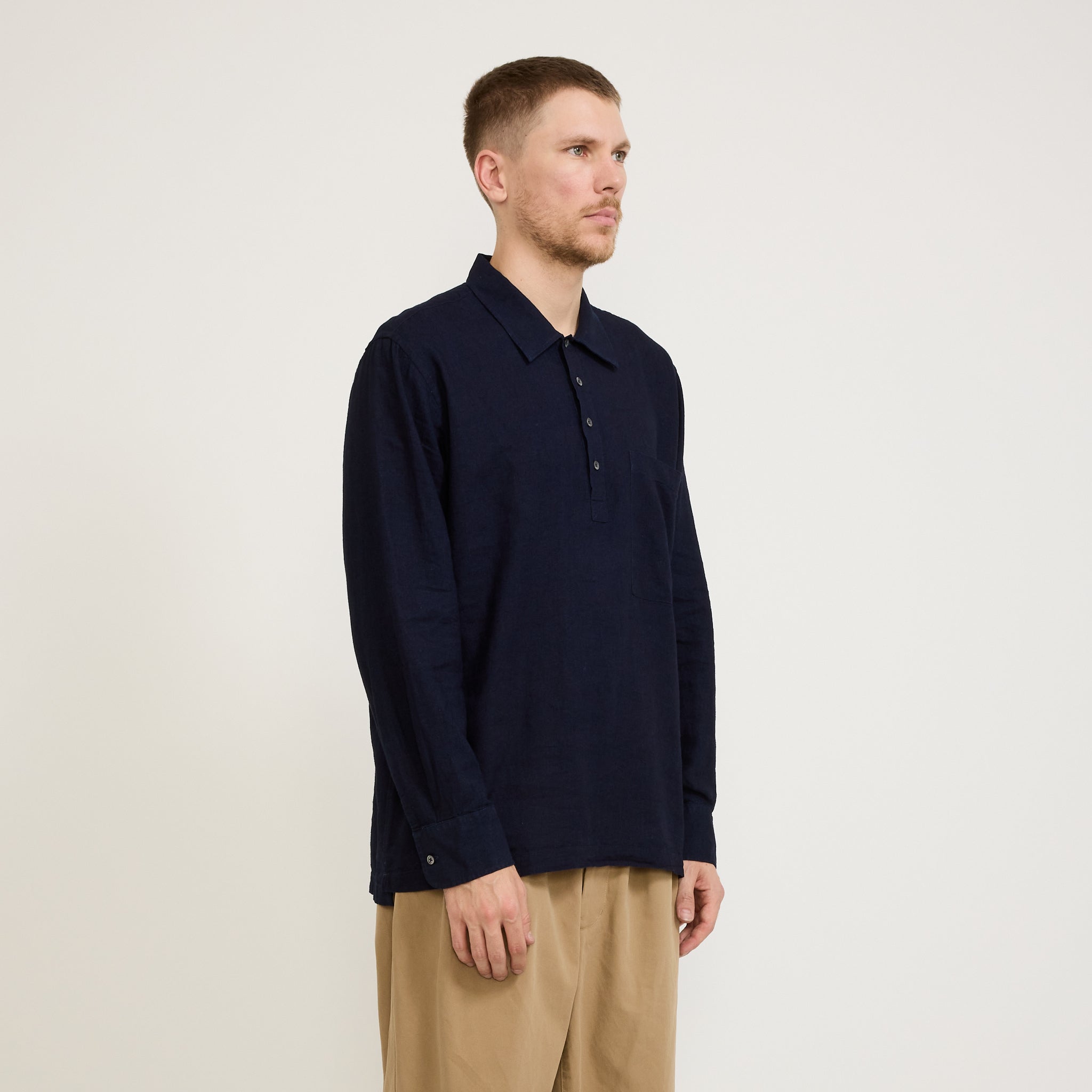 Universal Works | Pullover LS Shirt Ori Linen Mix Indigo | Maplestore