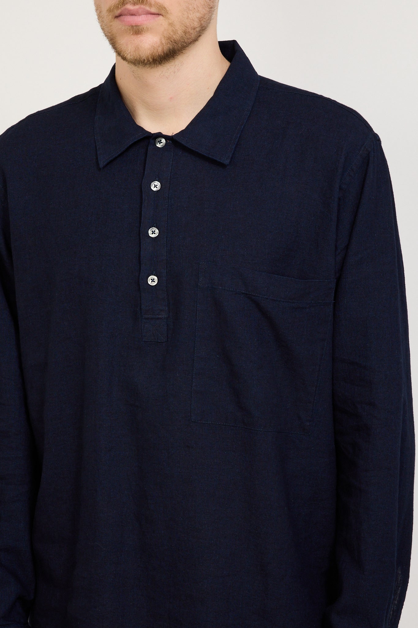 Pullover LS Shirt Ori Linen Mix Indigo