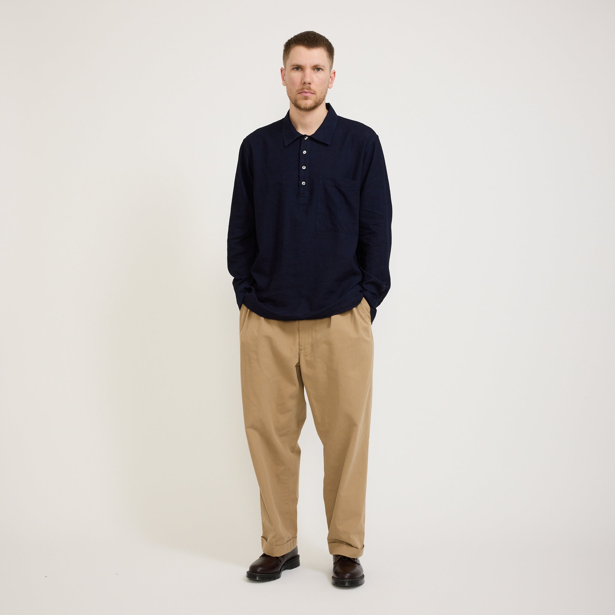 Pullover LS Shirt Ori Linen Mix Indigo