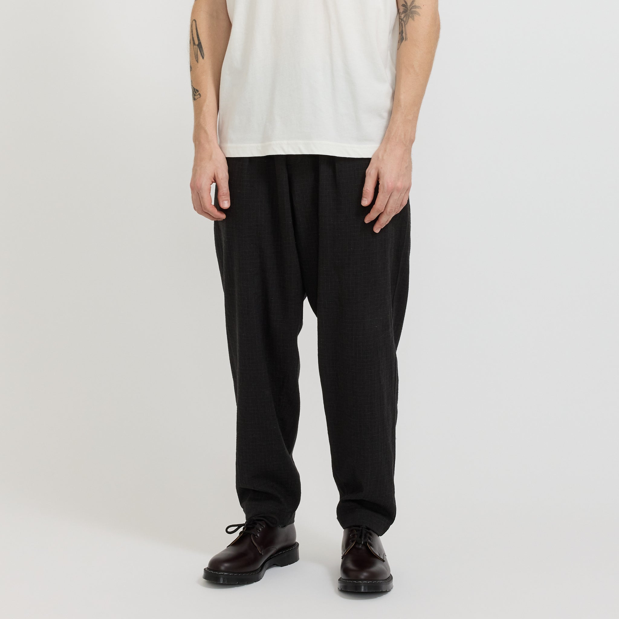 Pleated Track Pant Fine Linen Mix Charcoal